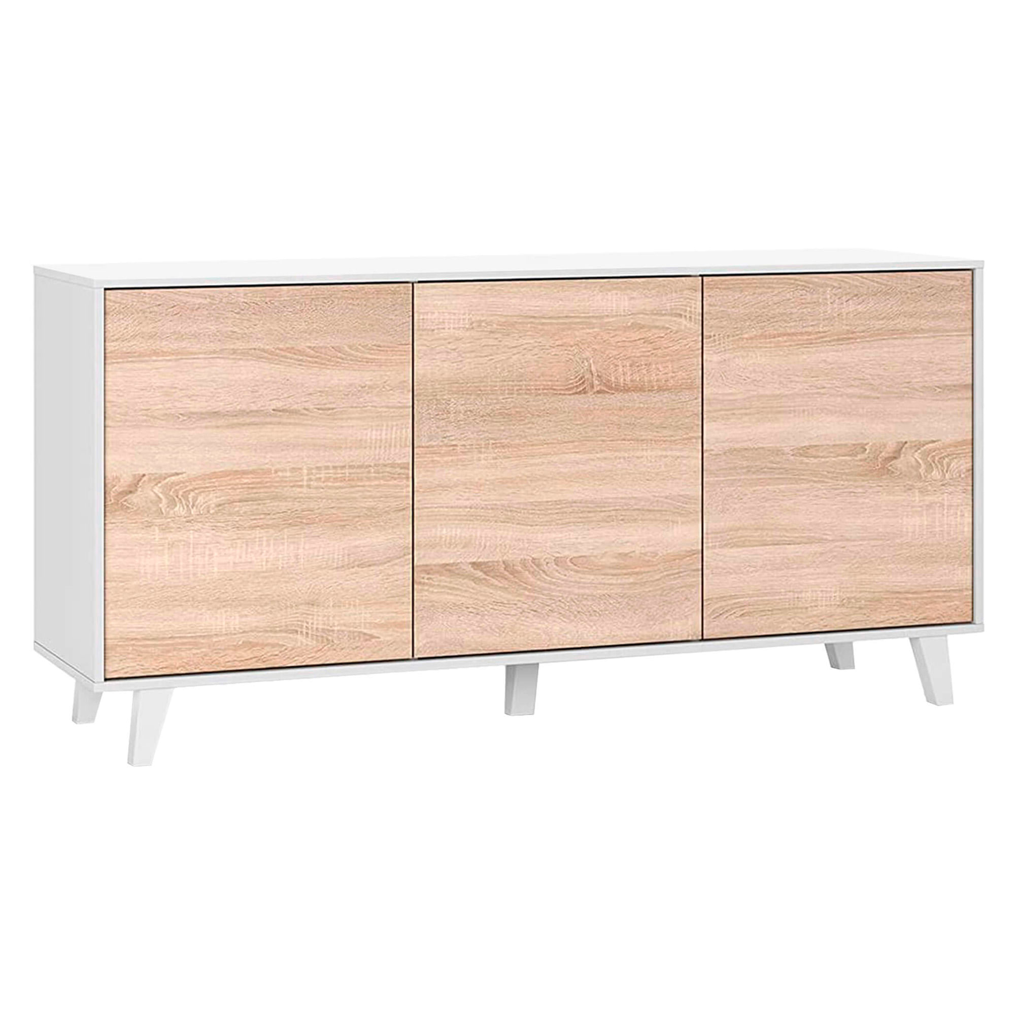 Aparador-ZIKO-com-3-portas---Branco-Brilho-e-Carvalho