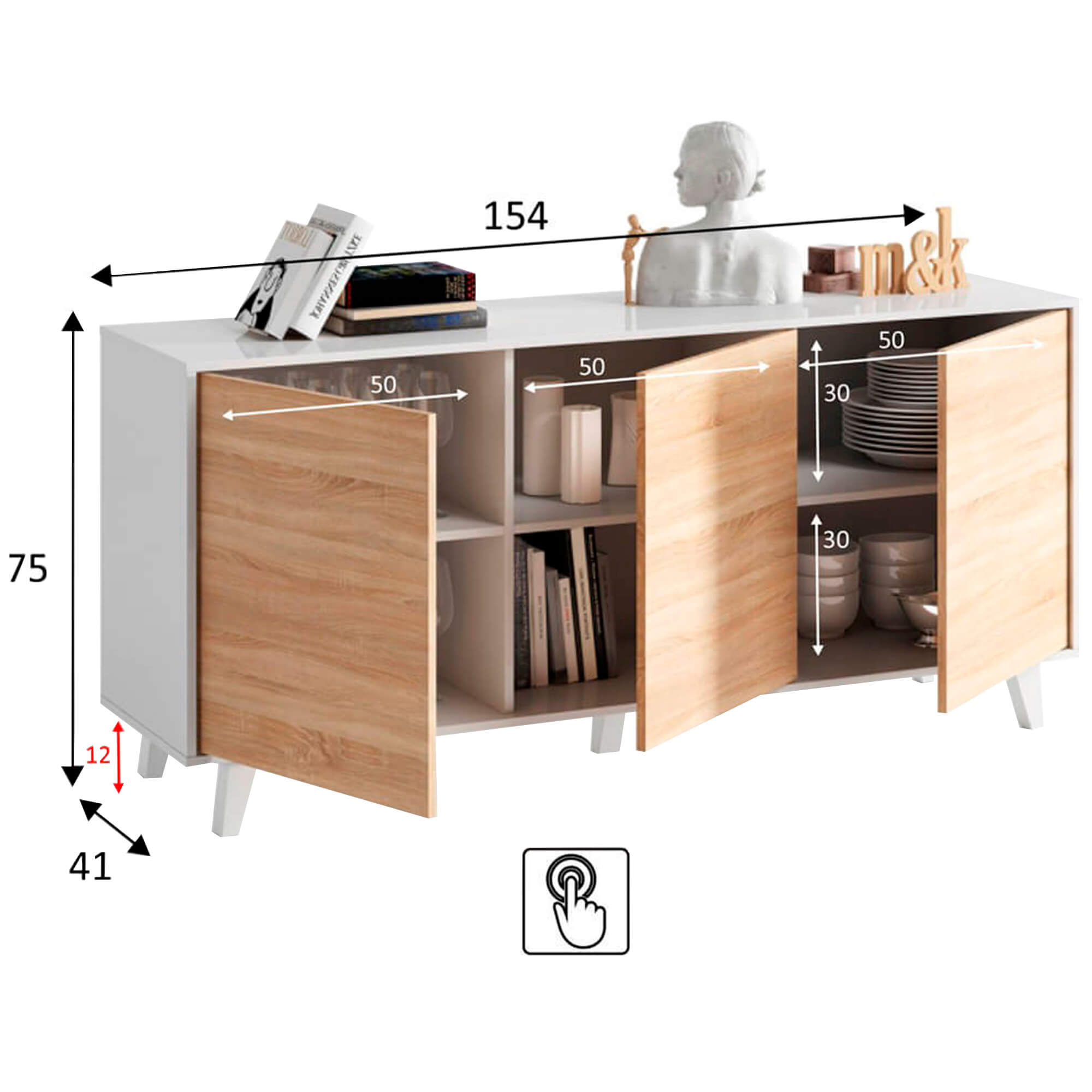 Aparador-ZIKO-com-3-portas---Branco-Brilho-e-Carvalho