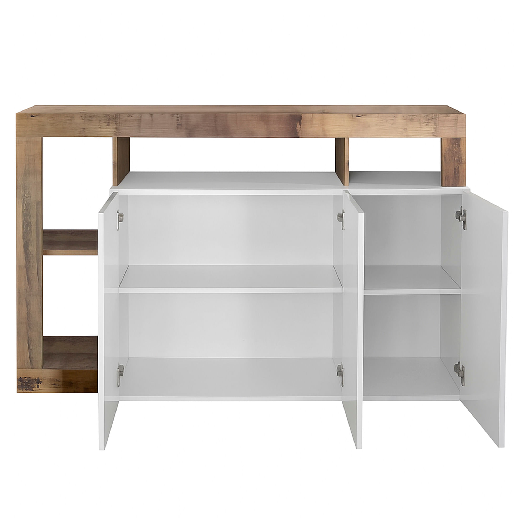 Aparador-HAMBURG-com-3-portas---Branco-Brilho-e-Carvalho