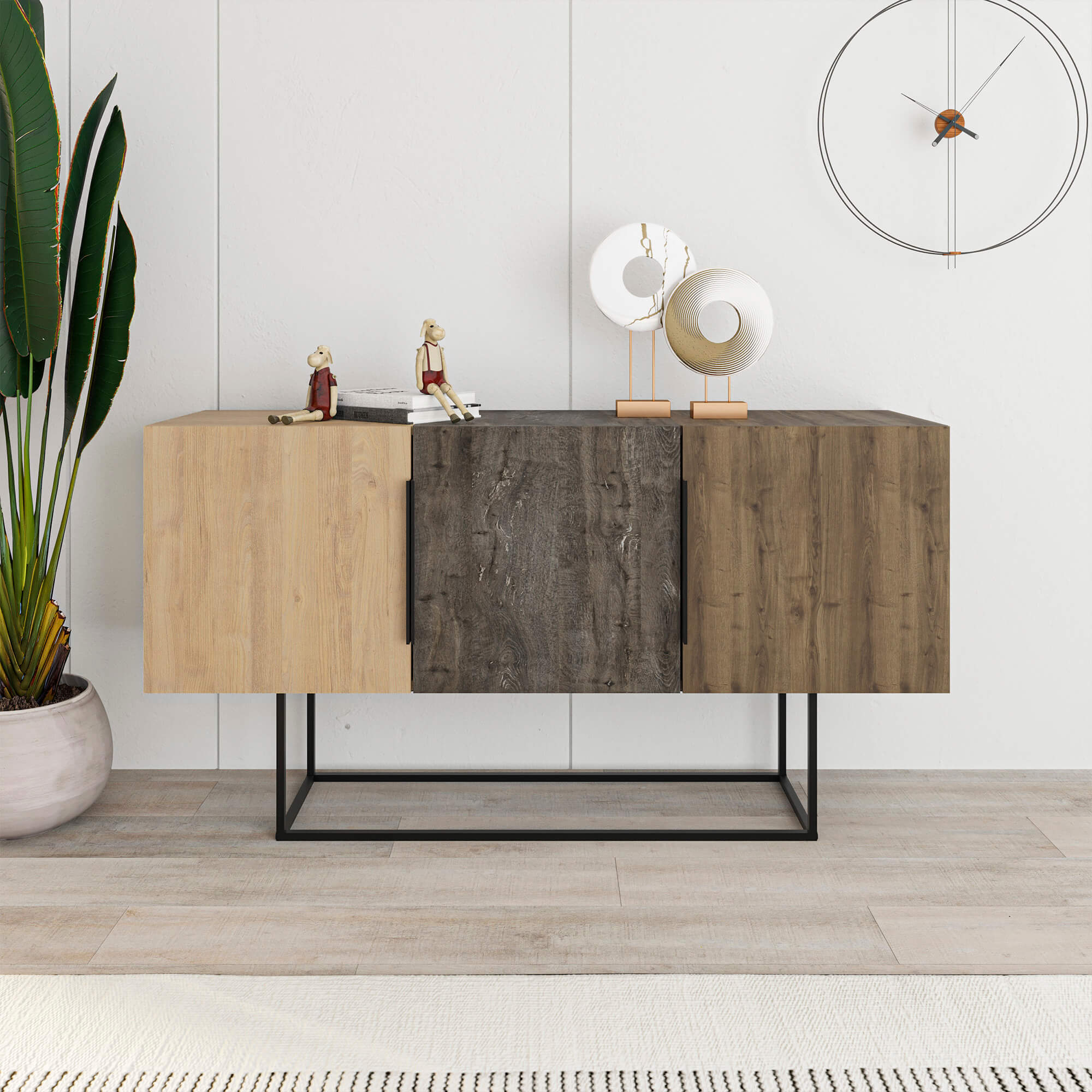 Aparador-TITAN-com-3-portas---Carvalho-Castanho-e-Nogal