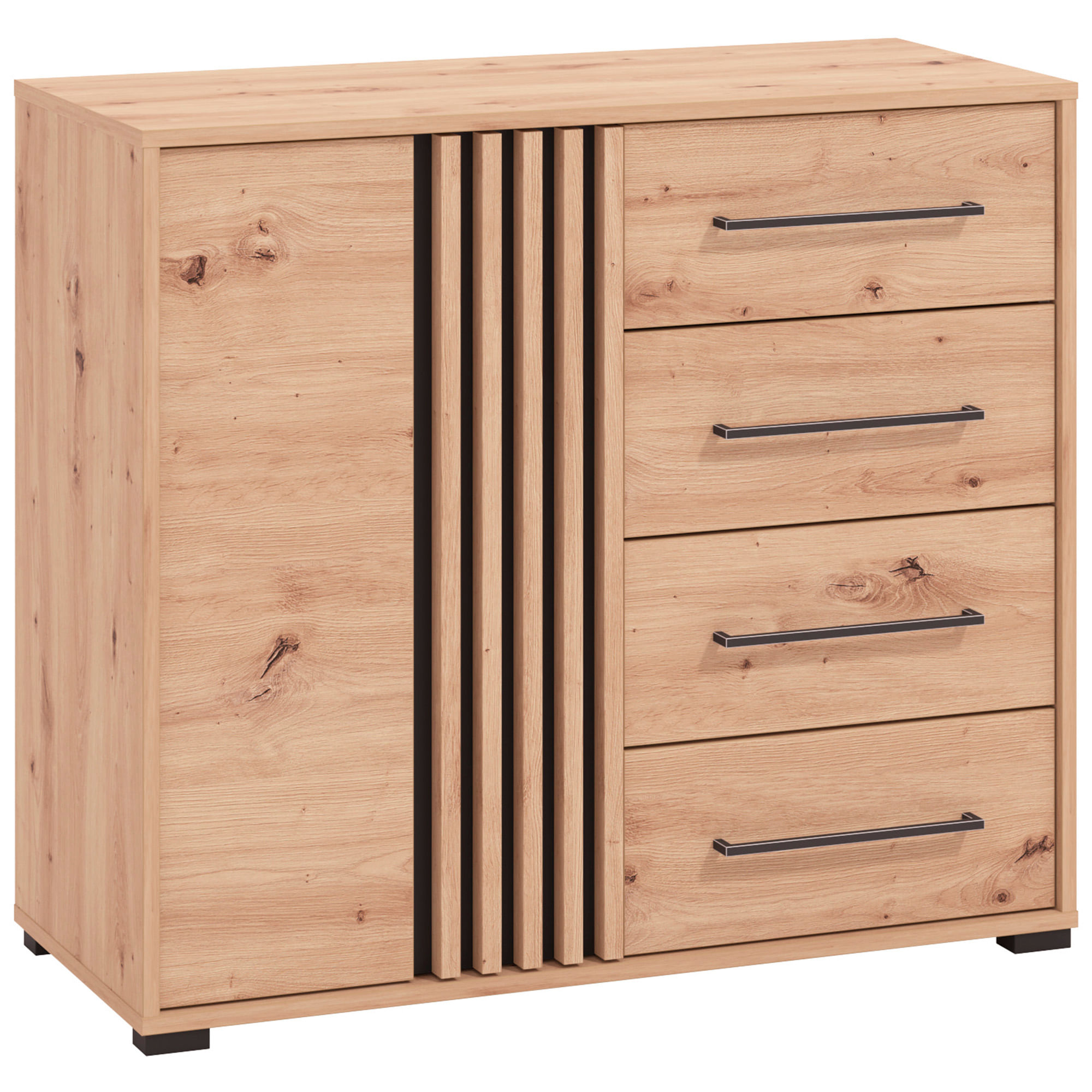 Aparador-ASCALON-com-1-porta-e-4-gavetas---Carvalho-Artesanato-e-Preto