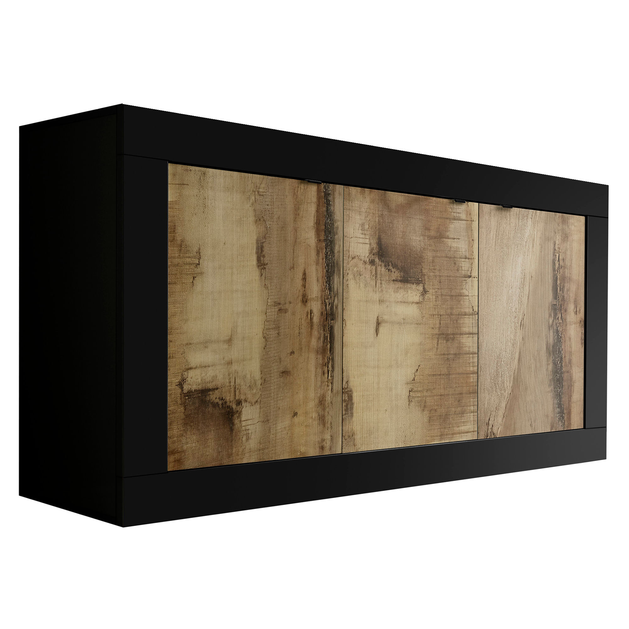 Aparador-BASIC-com-3-portas---Preto-e-Carvalho