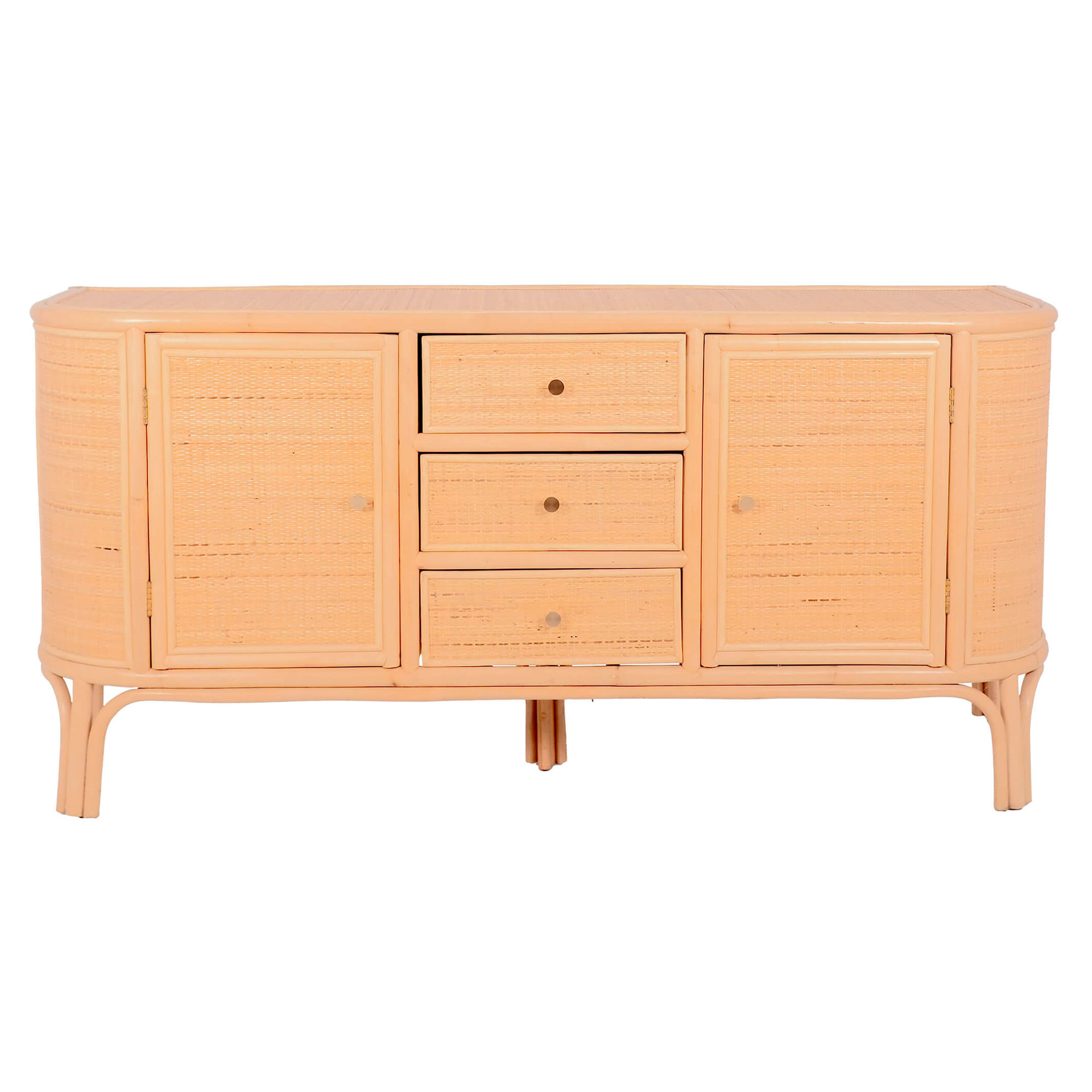 Aparador-INDO-com-2-portas-e-3-gavetas---Carvalho-e-Rattan