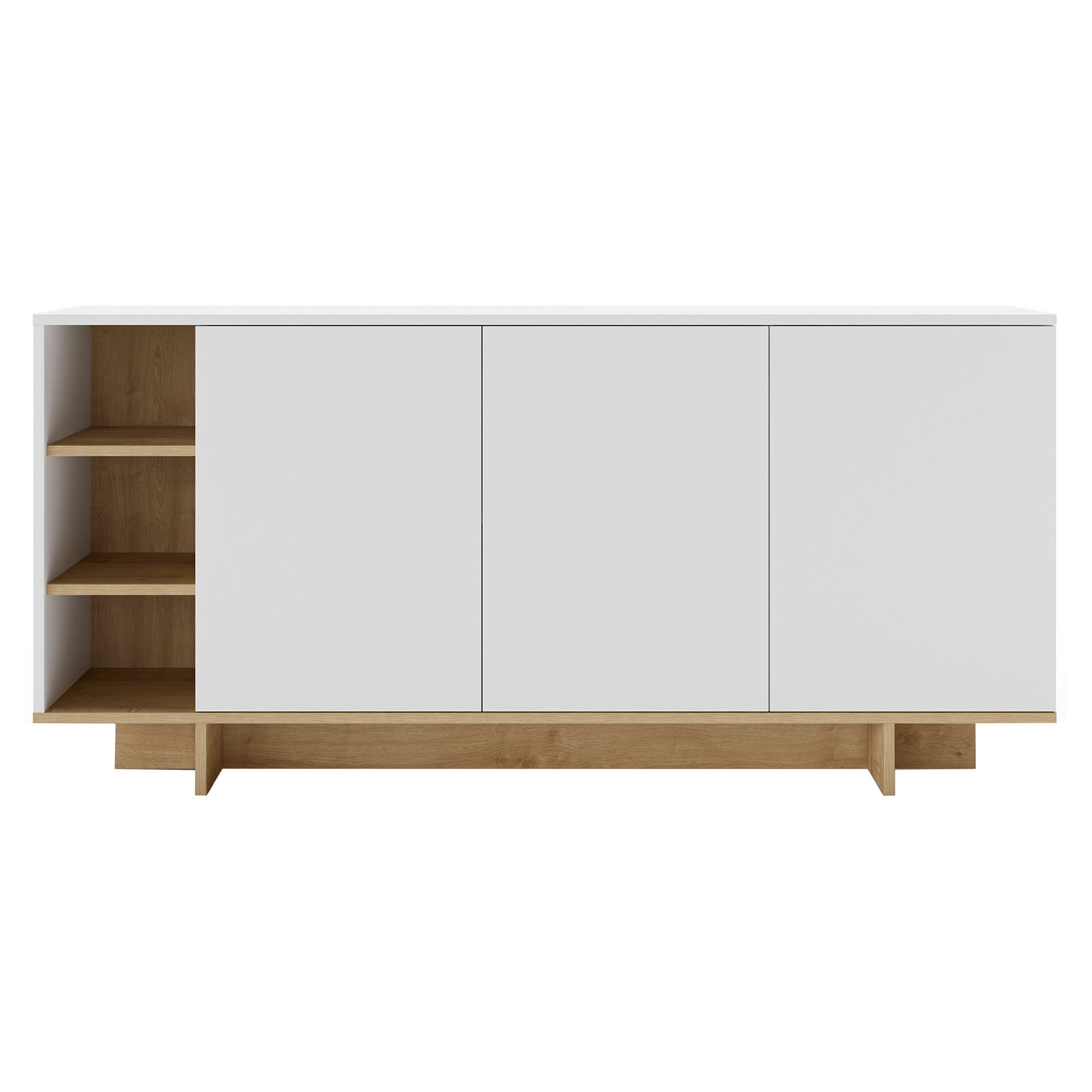 Aparador-CEQUOIA-com-3-portas---Branco-e-Carvalho