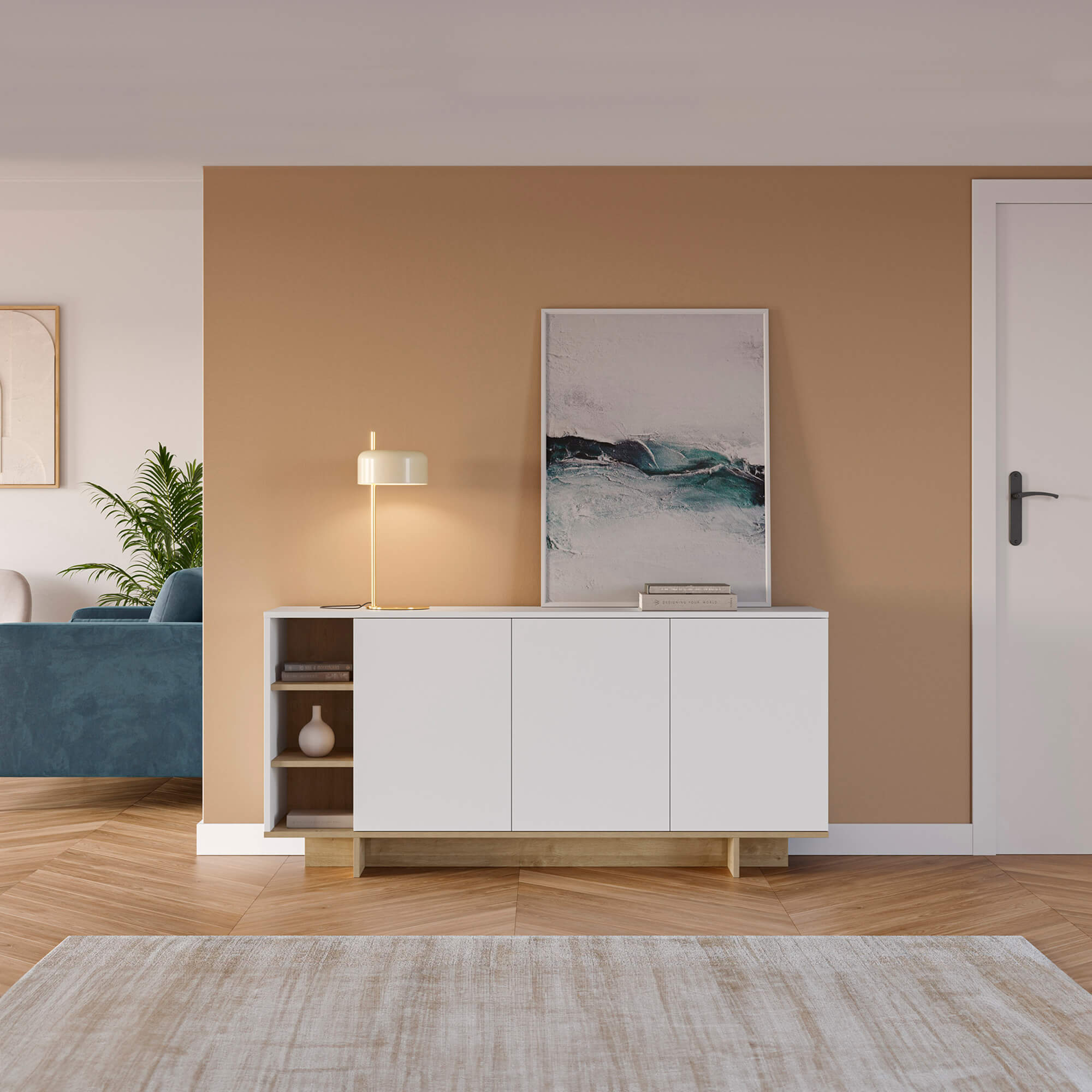 Aparador-CEQUOIA-com-3-portas---Branco-e-Carvalho