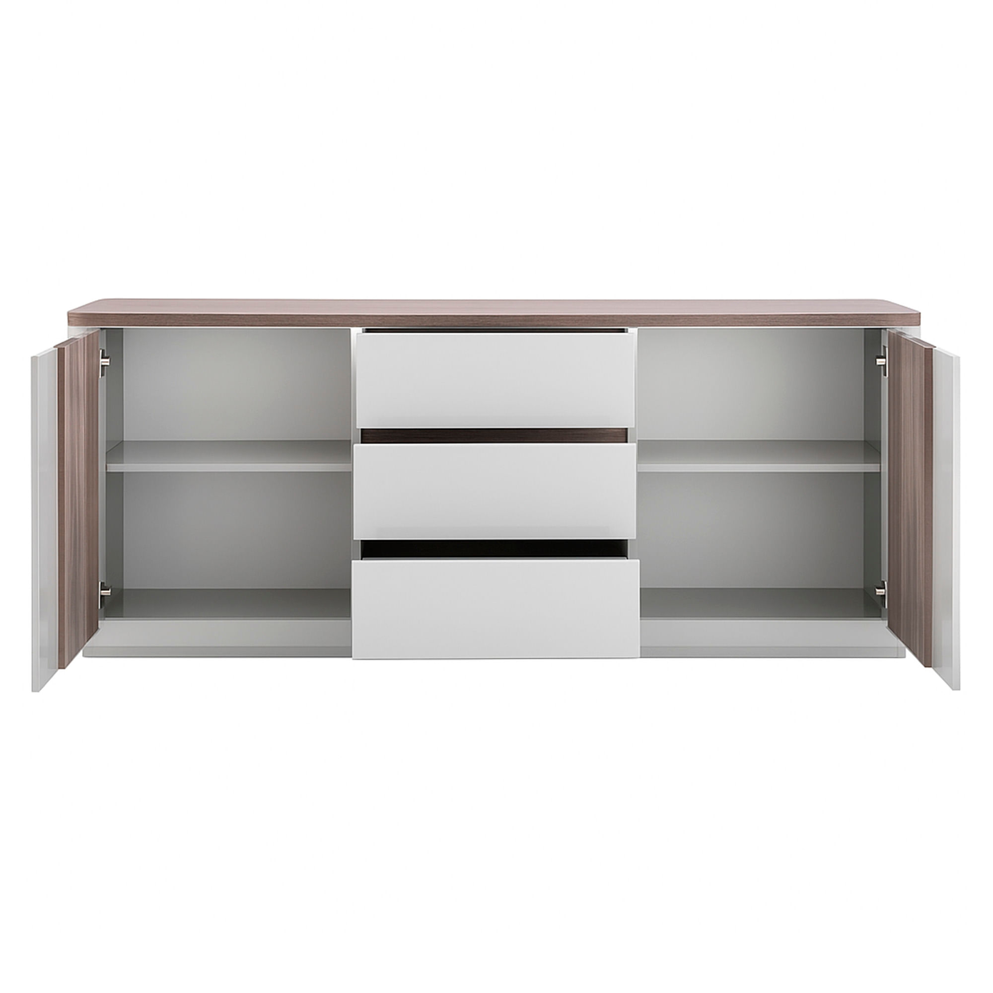 Aparador-PESARO-com-LED--210cm----Cinzento-Brilho-e-Carvalho-Cinza