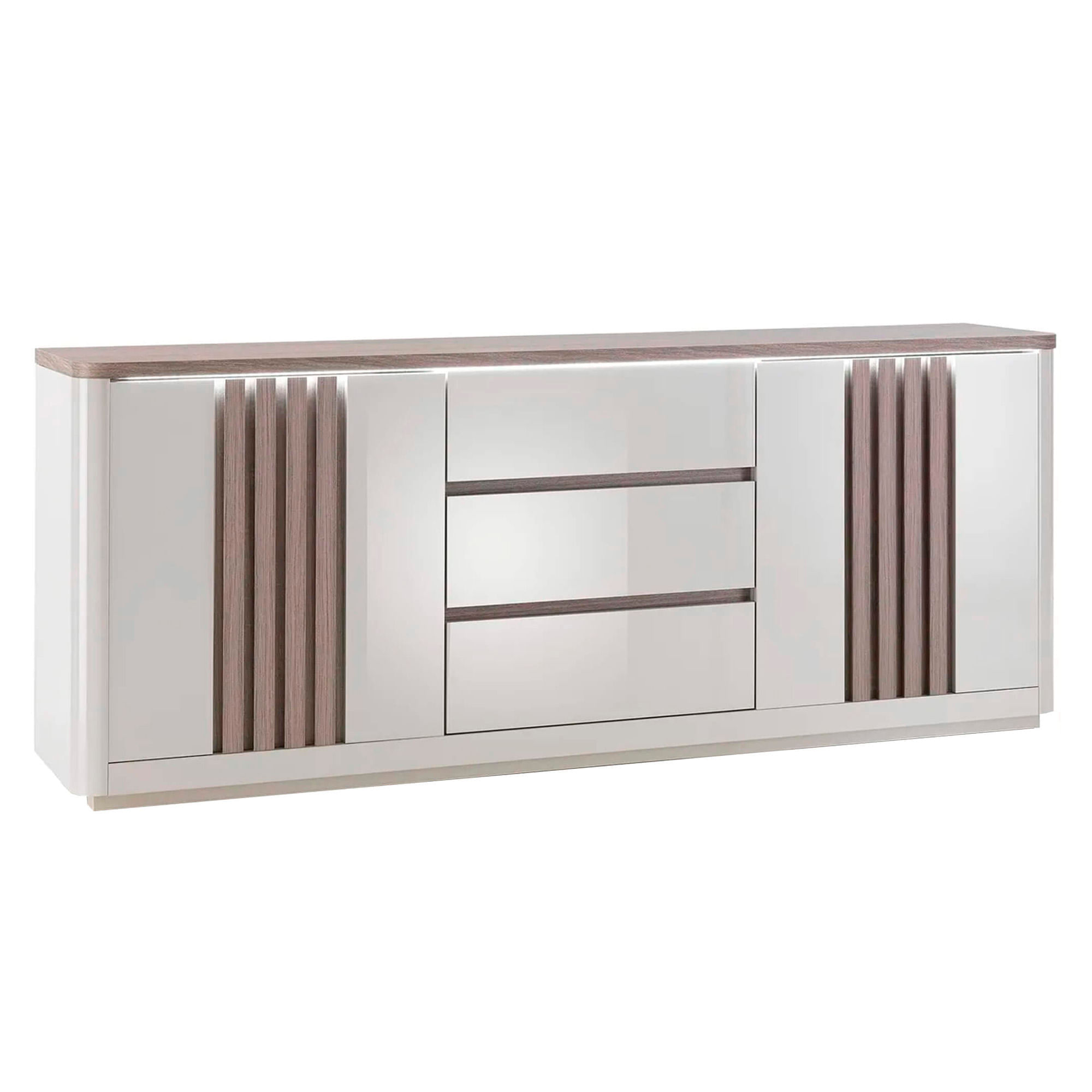 Aparador-PESARO-com-LED--210cm----Cinzento-Brilho-e-Carvalho-Cinza