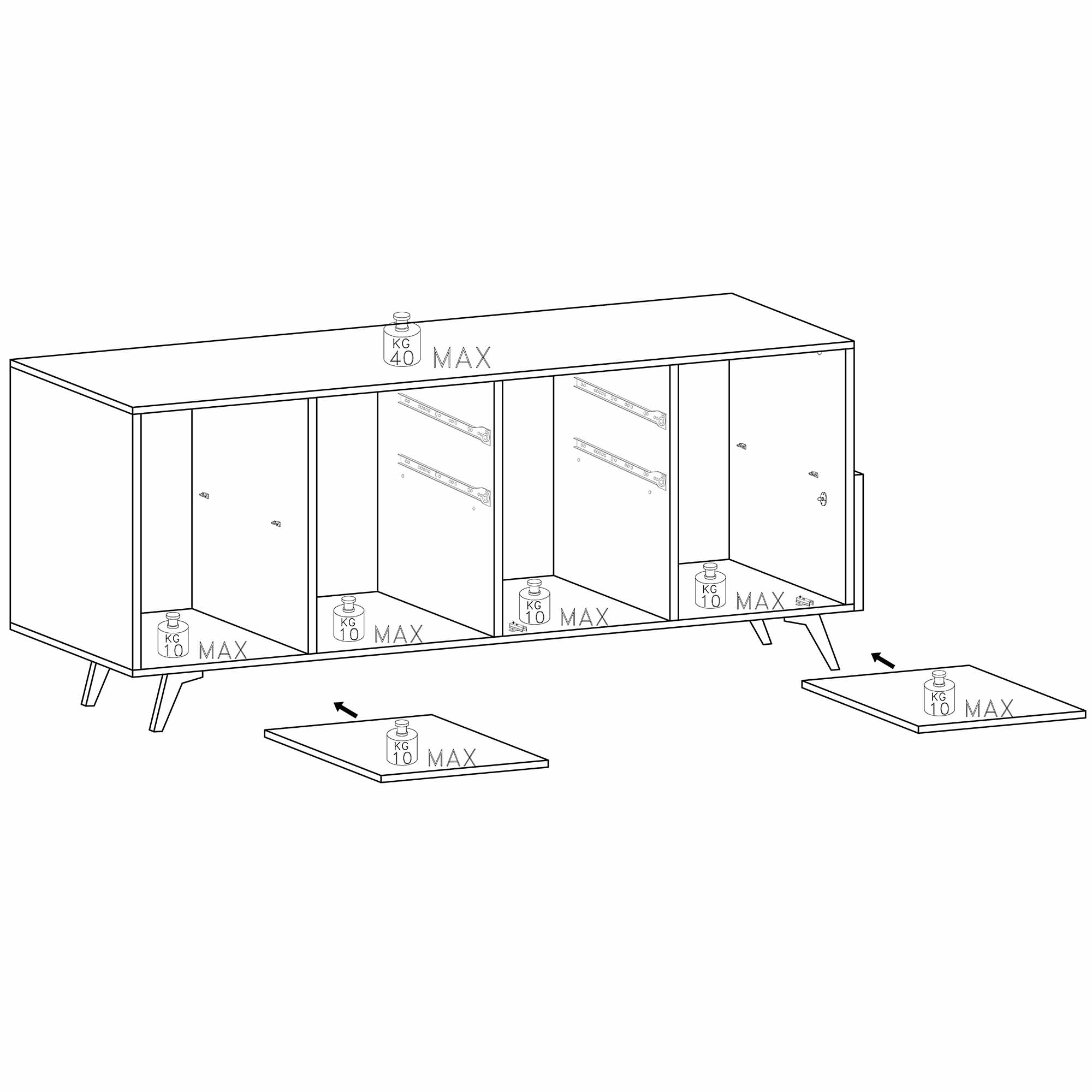Aparador-MONACO-com-2-portas-e-2-gavetas--241cm----Branco-Brilho-e-Carvalho