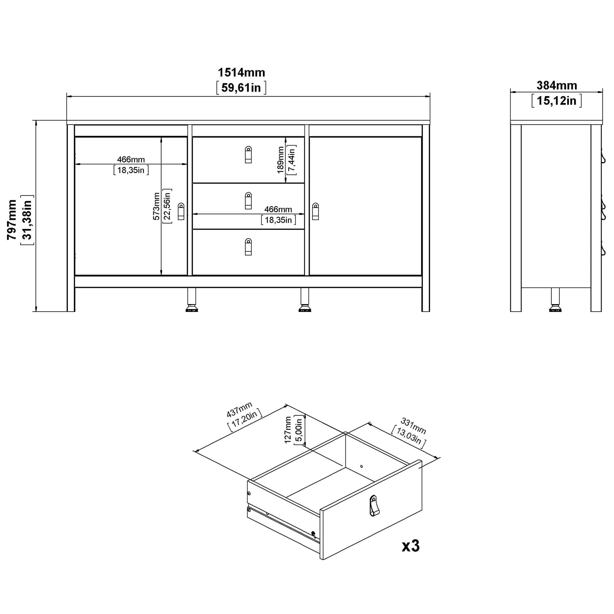 Aparador-AREEIRO-com-2-portas-e-3-gavetas---Branco