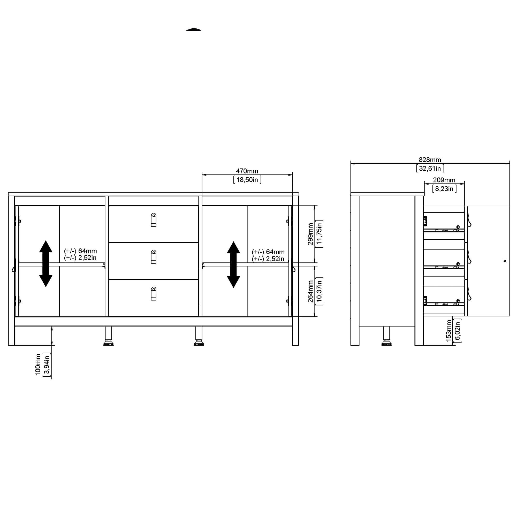 Aparador-AREEIRO-com-2-portas-e-3-gavetas---Branco