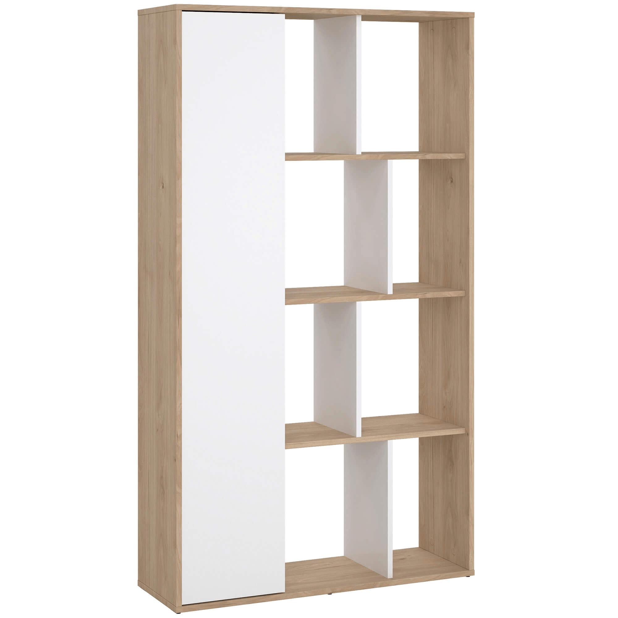Estante-reversivel-PENEDA-com-1-porta-e-6-prateleiras-Carvalho-e-Branco