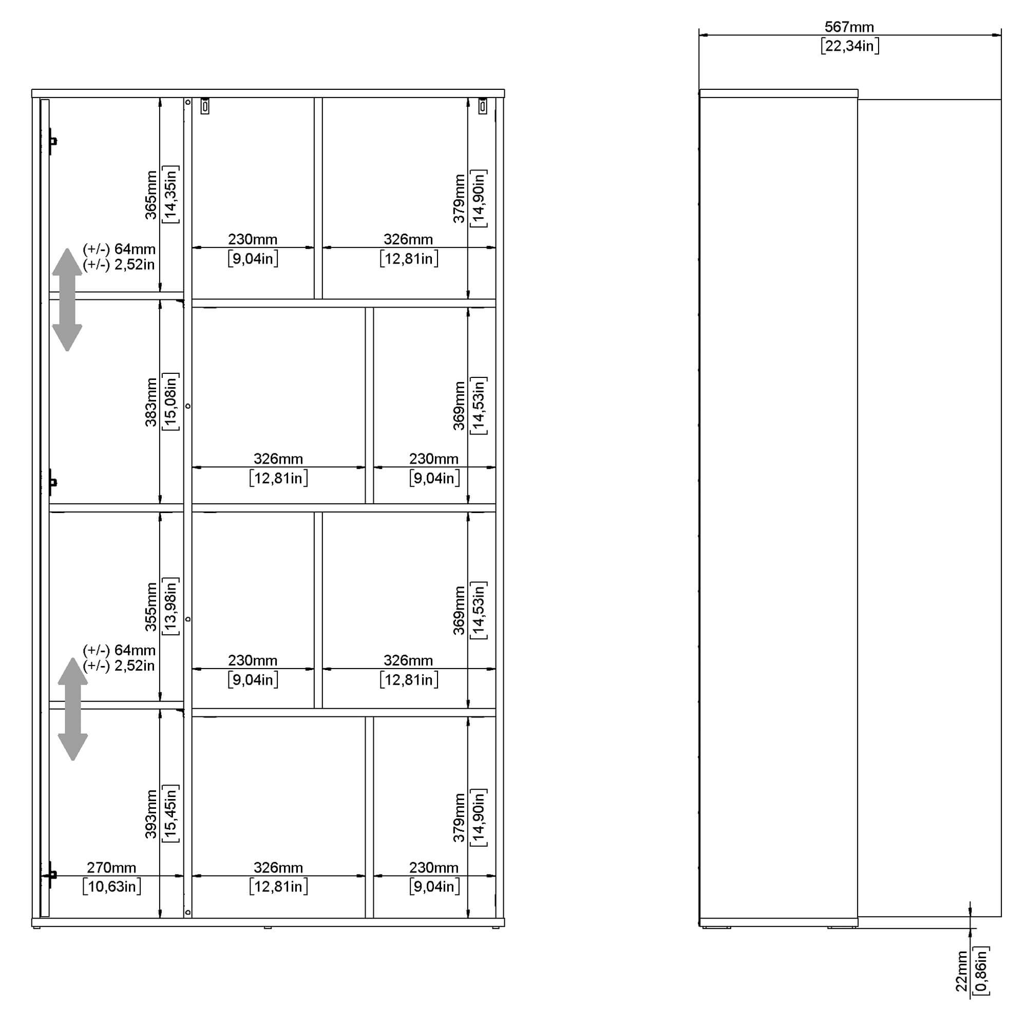 Estante-reversivel-PENEDA-com-1-porta-e-6-prateleiras-Carvalho-e-Branco