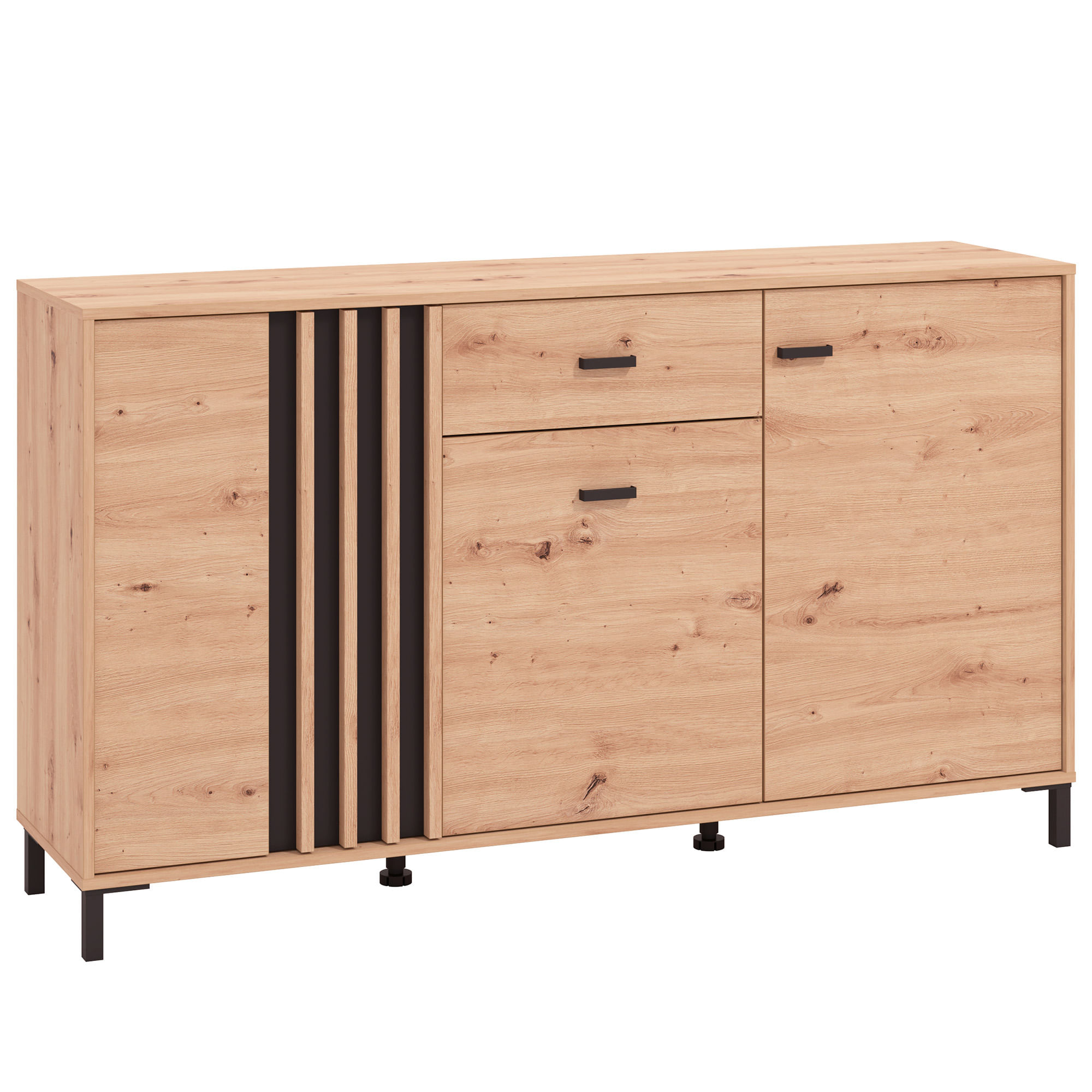 Aparador-LAVAL-com-3-portas-e-1-gaveta---Carvalho-Artesanato-e-Preto