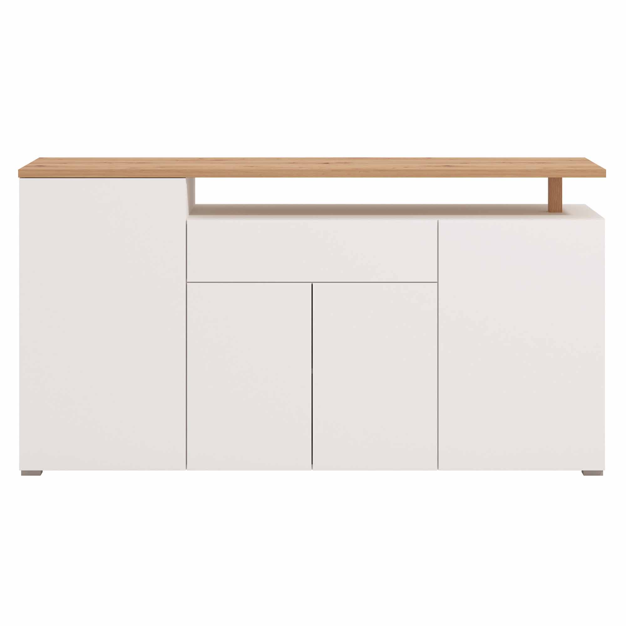 Aparador-ATERNO-com-4-portas-e-1-gaveta---Carvalho-Artesanato-e-Branco-Mate