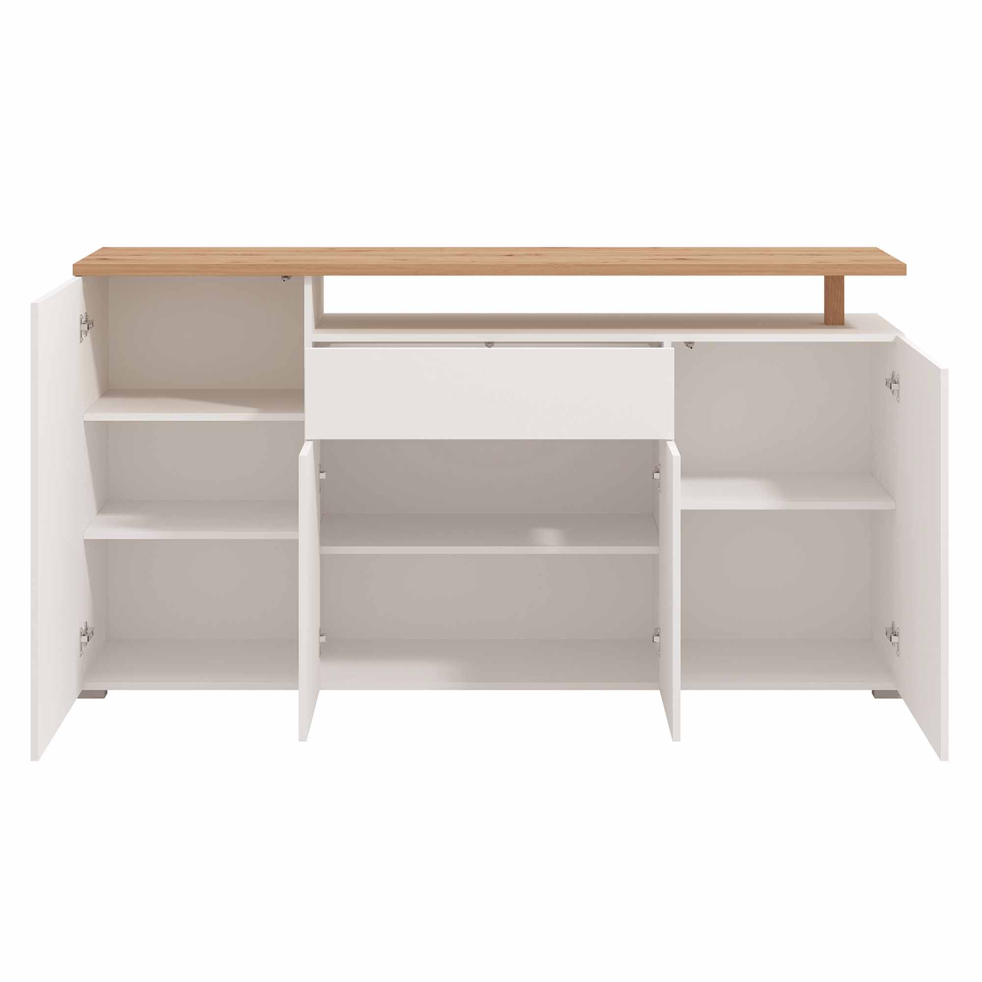 Aparador-ATERNO-com-4-portas-e-1-gaveta---Carvalho-Artesanato-e-Branco-Mate