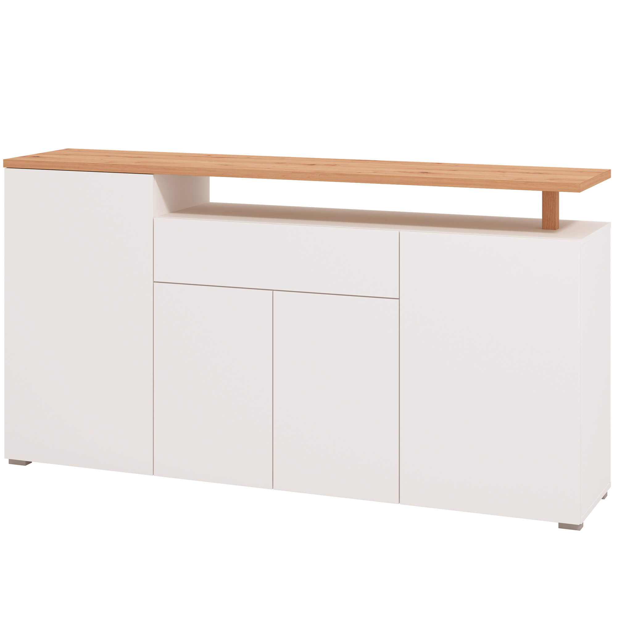 Aparador-ATERNO-com-4-portas-e-1-gaveta---Carvalho-Artesanato-e-Branco-Mate