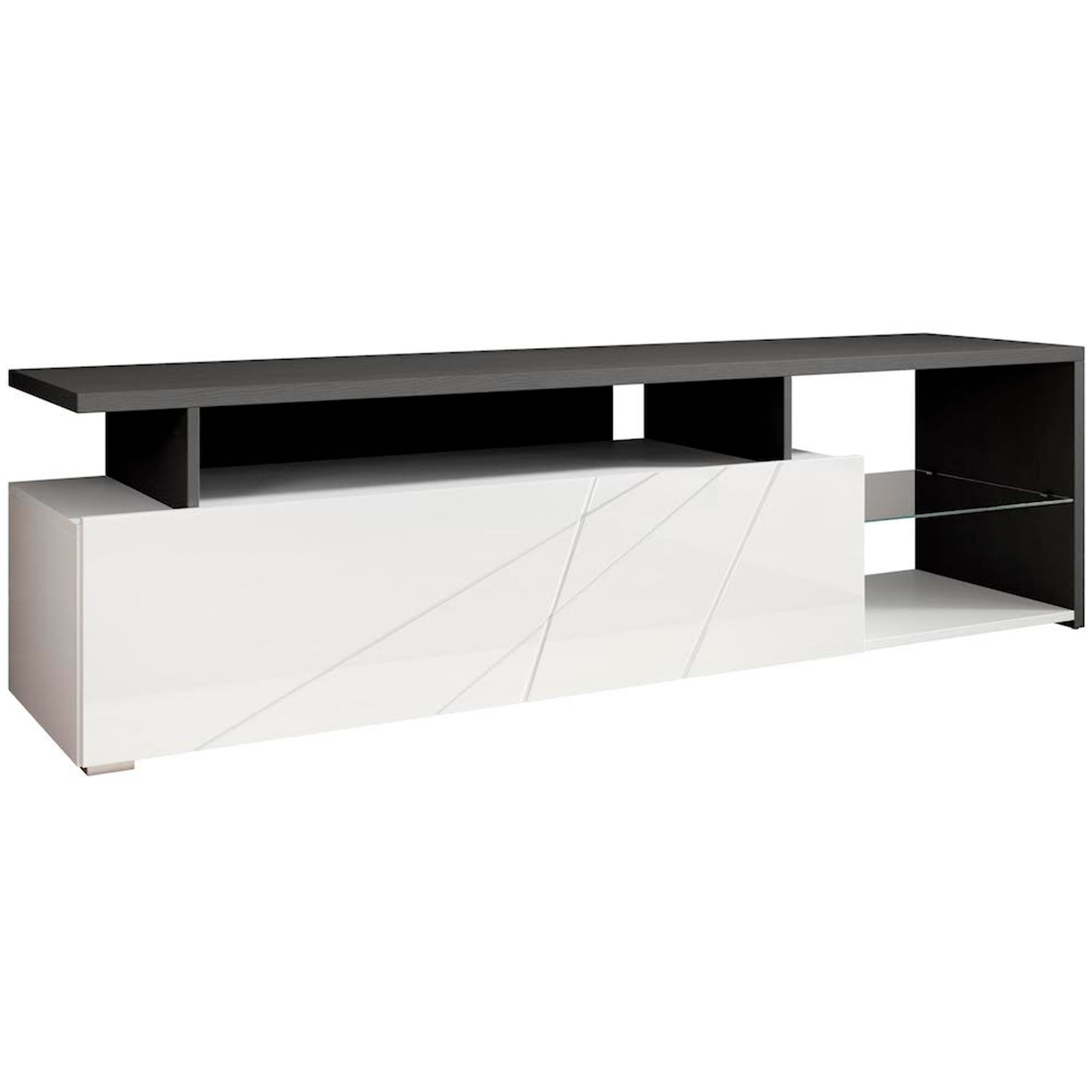 Movel-TV-ARCTIC---Branco-Brilho-e-Preto-Vulcano
