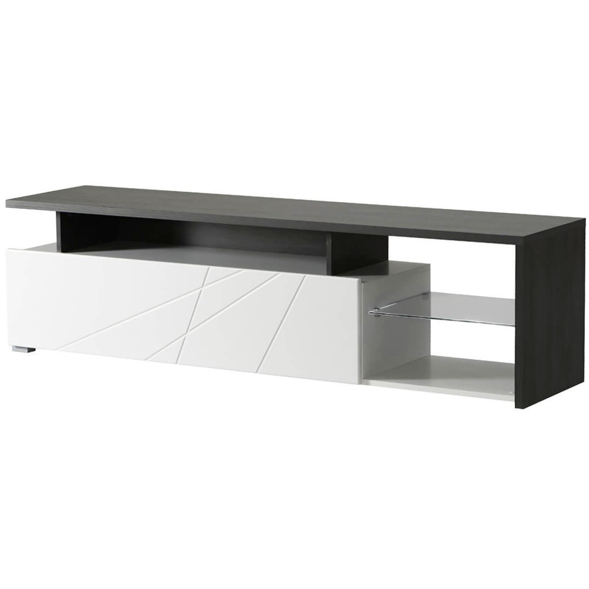 Movel-TV-ARCTIC---Branco-Brilho-e-Preto-Vulcano