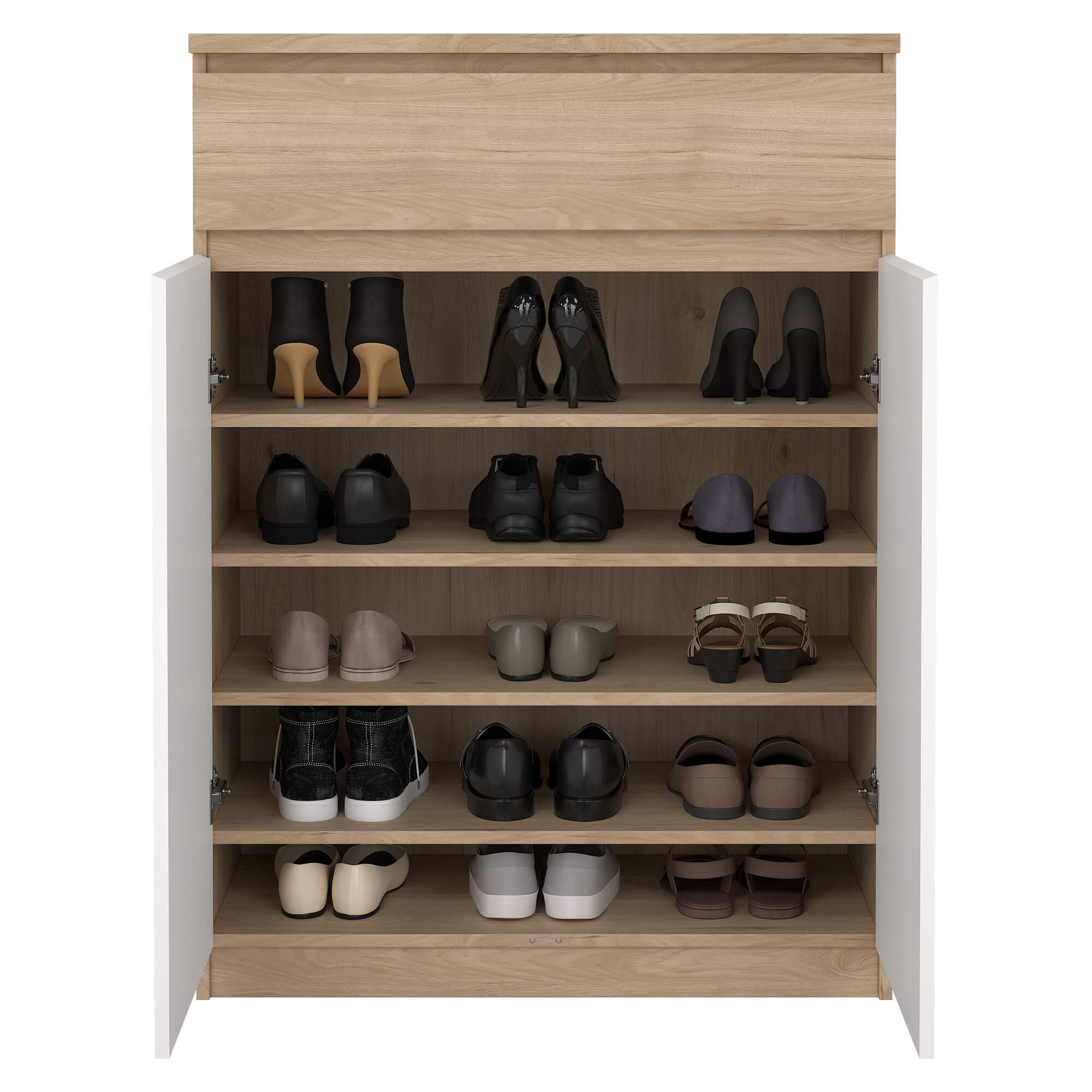 Sapateira-NEW-MATRIX-com-2-portas-e-1-gaveta---Carvalho-e-Branco