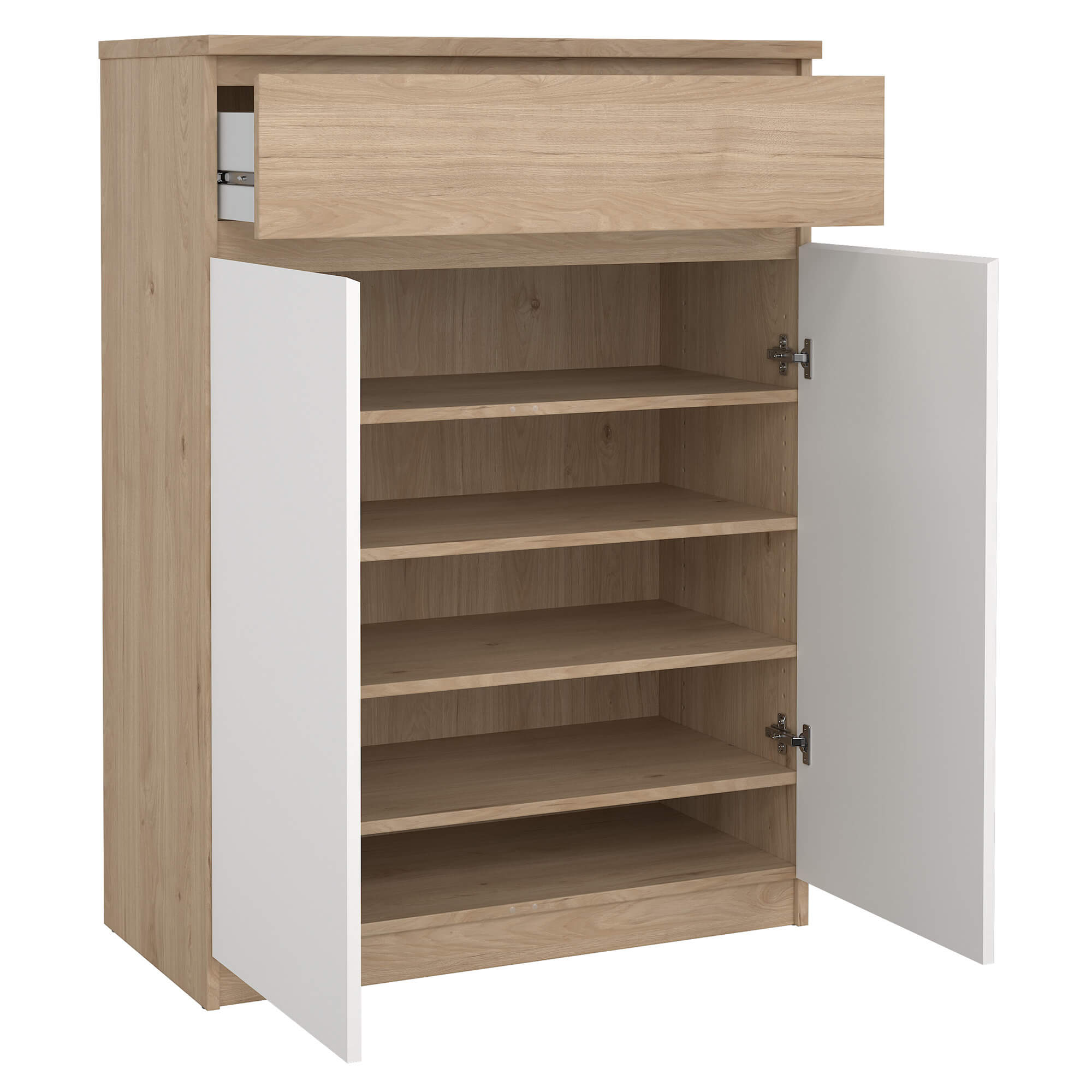 Sapateira-NEW-MATRIX-com-2-portas-e-1-gaveta---Carvalho-e-Branco