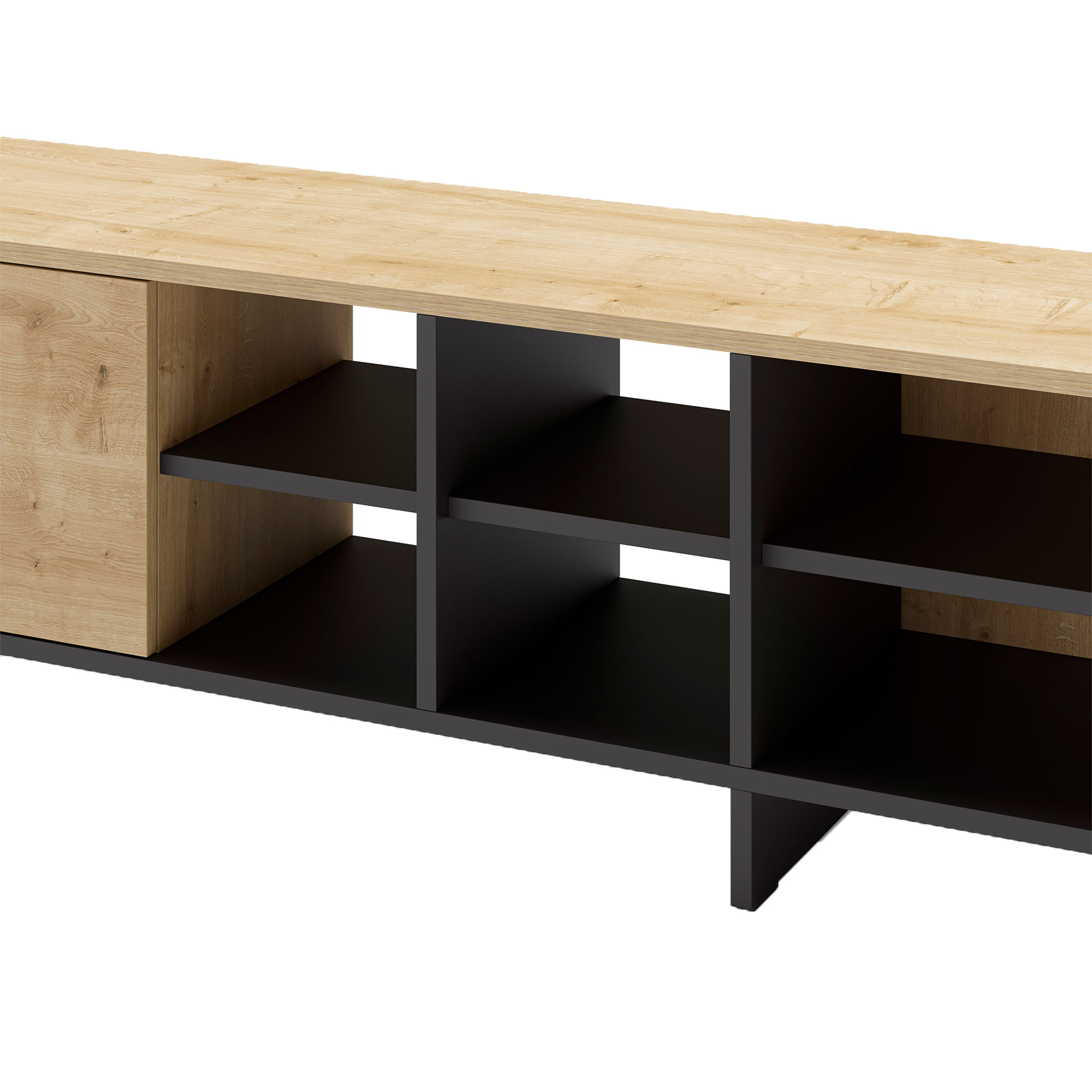 Movel-TV-CEQUOIA--230cm----Carvalho-Artesanato-e-Antracite