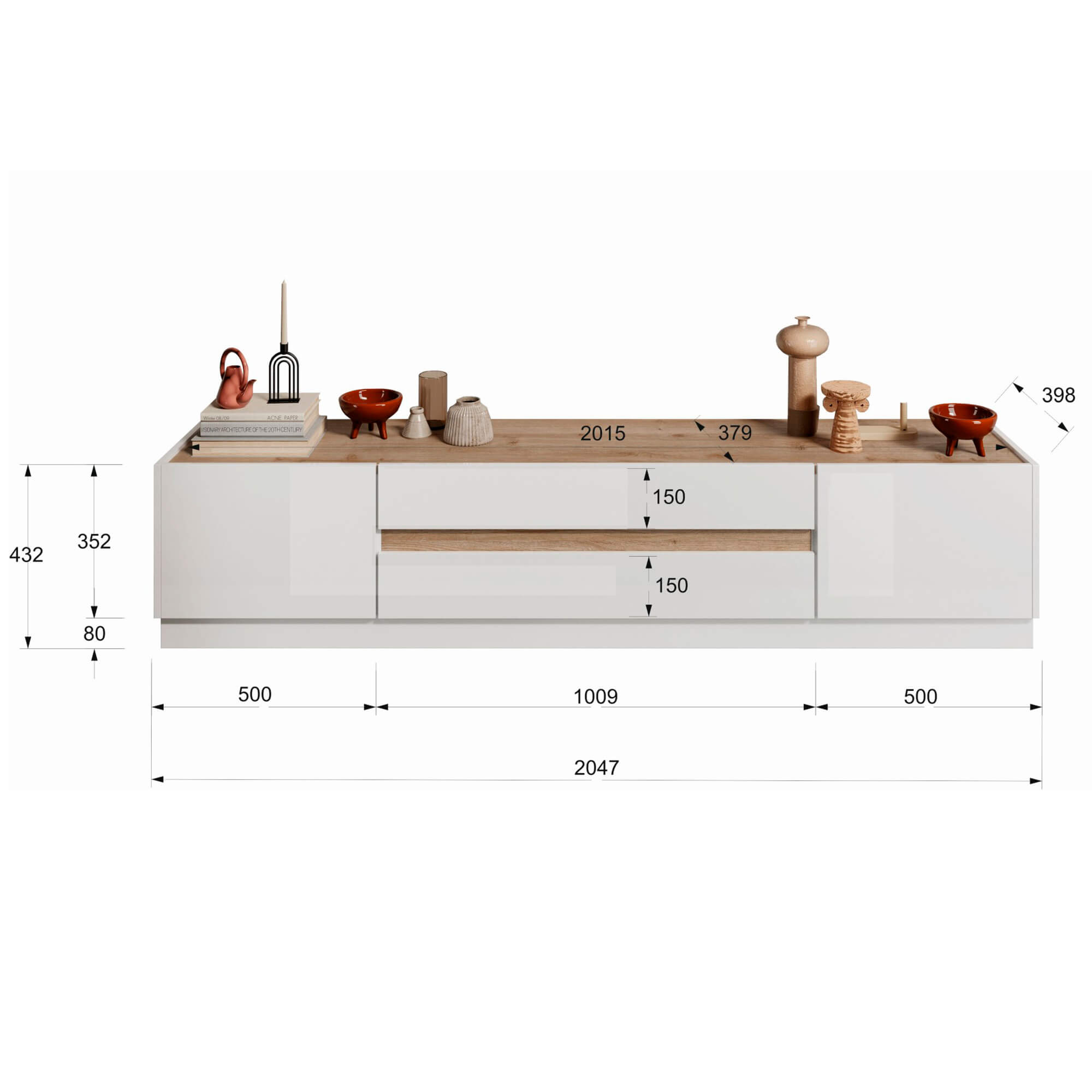 Movel-TV-FANTASY-com-2-portas-e-2-gavetas---Branco-e-Carvalho