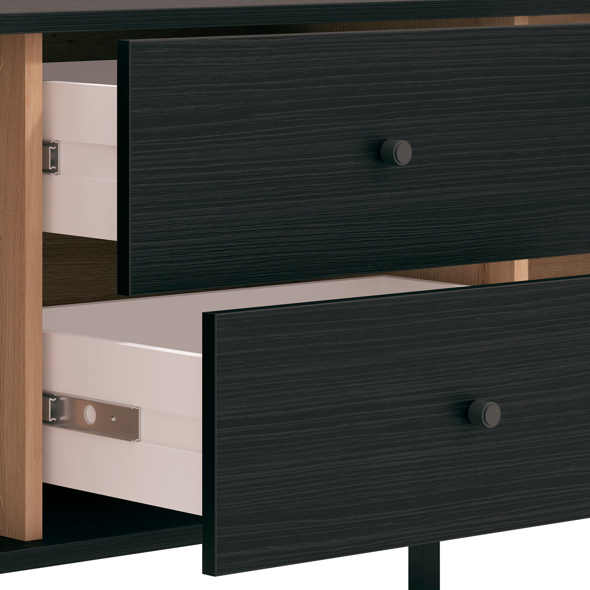 Movel-TV-CORREZE-com-2-portas-e-2-gavetas---Carvalho-Artesanato-e-Preto-Mate