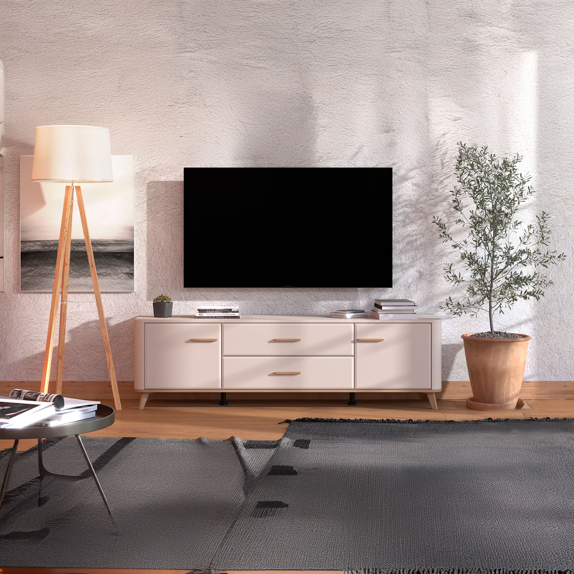 Movel-TV-DARWEN-com-2-portas-e-2-gavetas---Carvalho-Artesanato-e-Caxemira