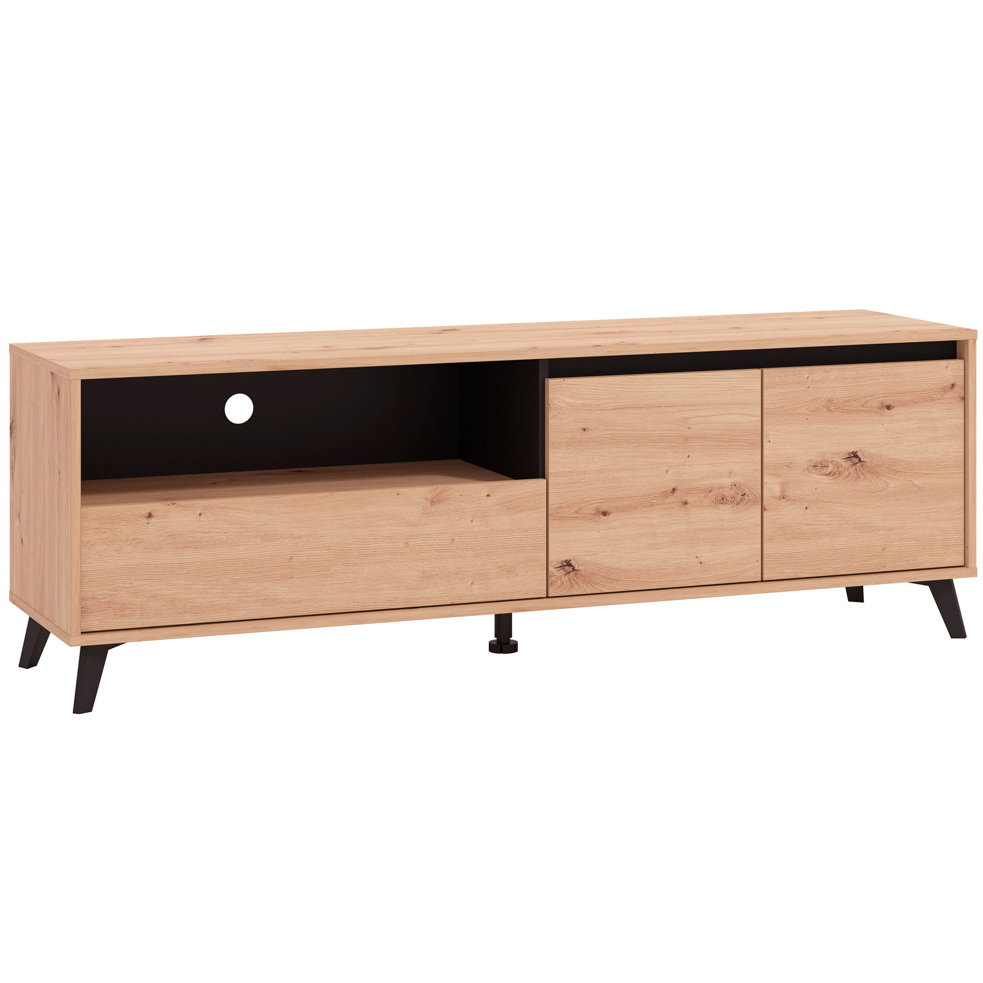 Movel-TV-STIRLING-com-2-portas---Carvalho-Artesanato-e-Preto
