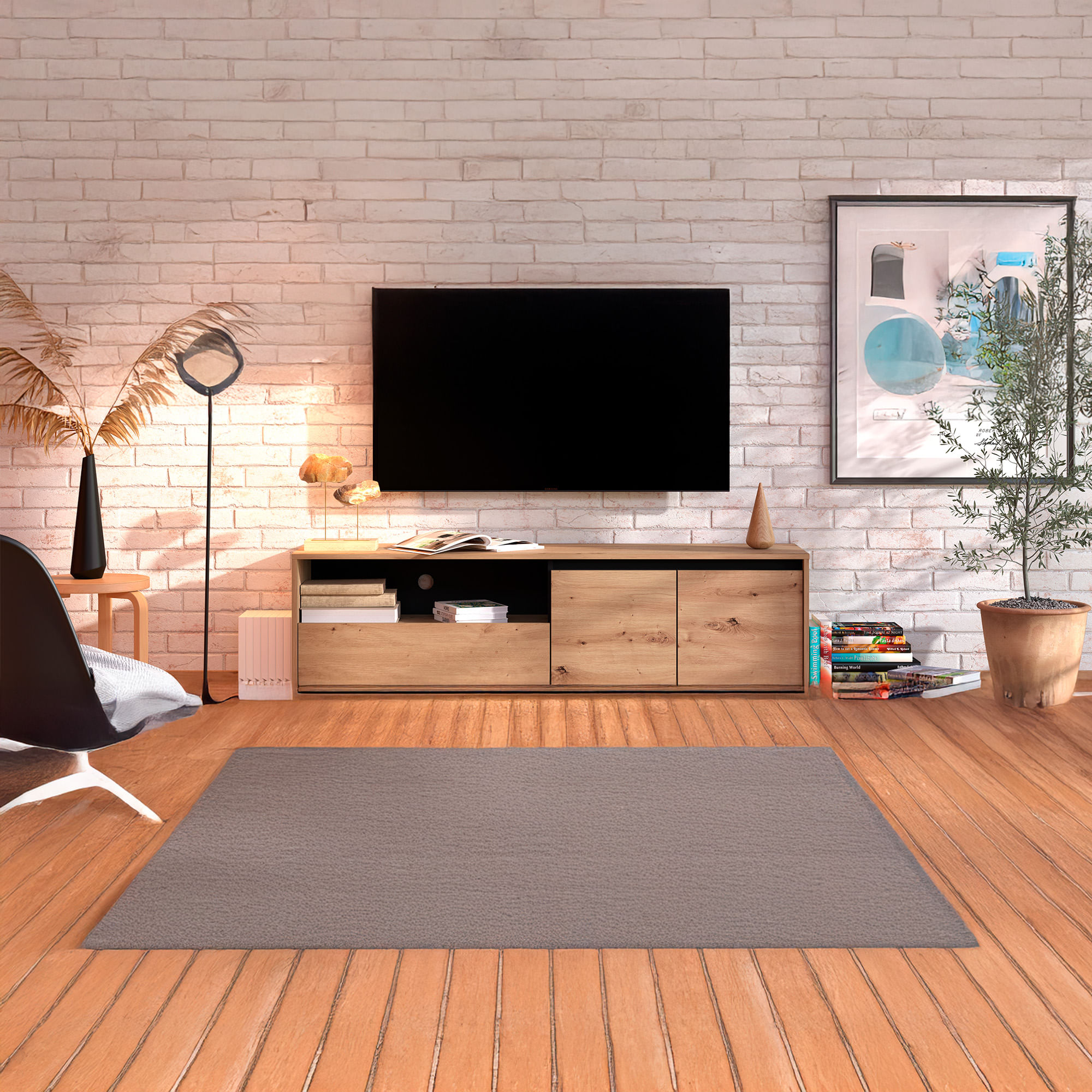 Movel-TV-STIRLING-com-2-portas---Carvalho-Artesanato-e-Preto
