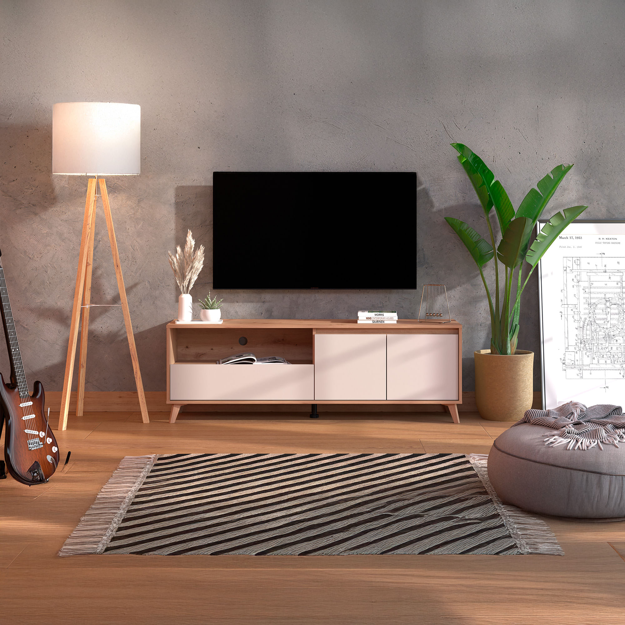 Movel-TV-STIRLING-com-2-portas---Carvalho-Artesanato-e-Caxemira