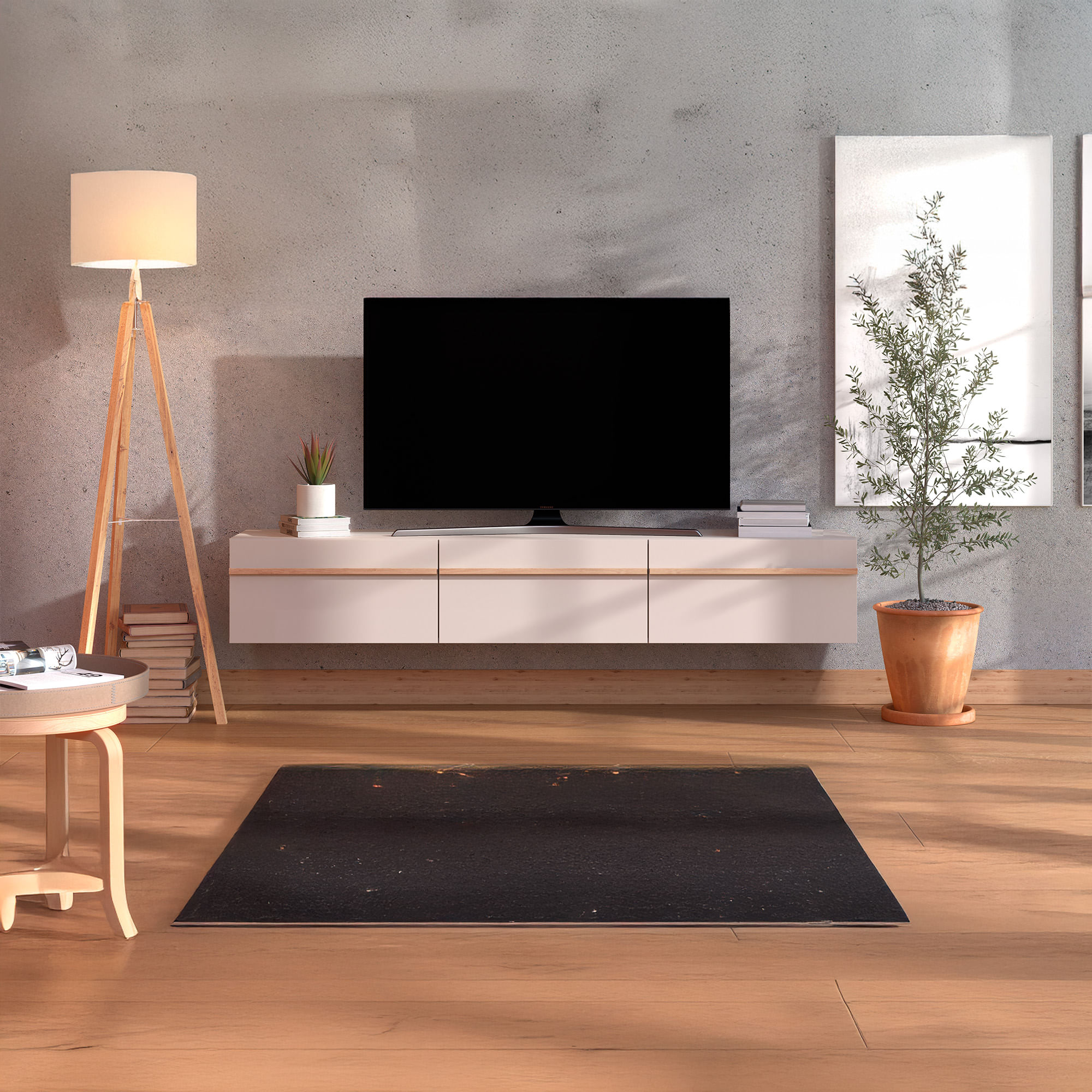 Movel-TV-suspenso-ARLES-l-com-3-portas---Carvalho-Artesanato-e-Caxemira-190-cm