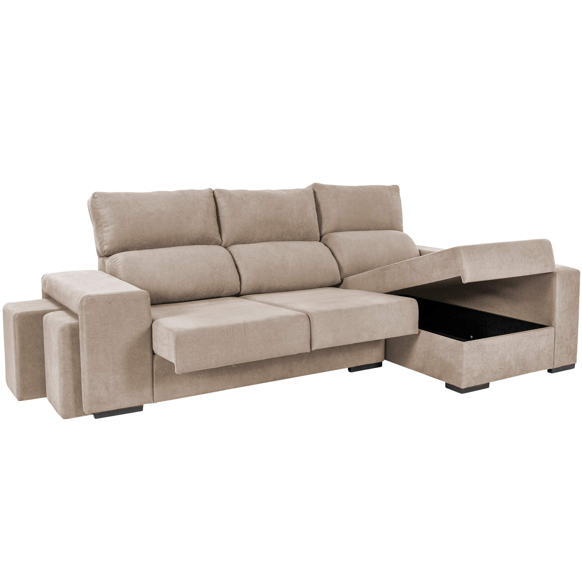 Sofa-chaise-longue-MARBELLA-com-bau-e-puffs---Direita---Bege