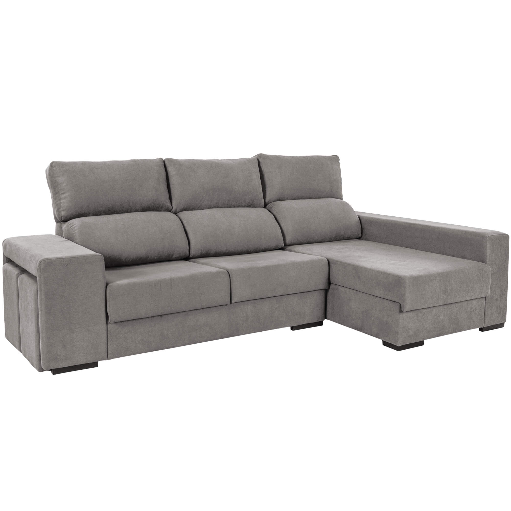 Sofa-chaise-longue-MARBELLA-com-bau-e-puffs---Direita---Cinzento-Claro