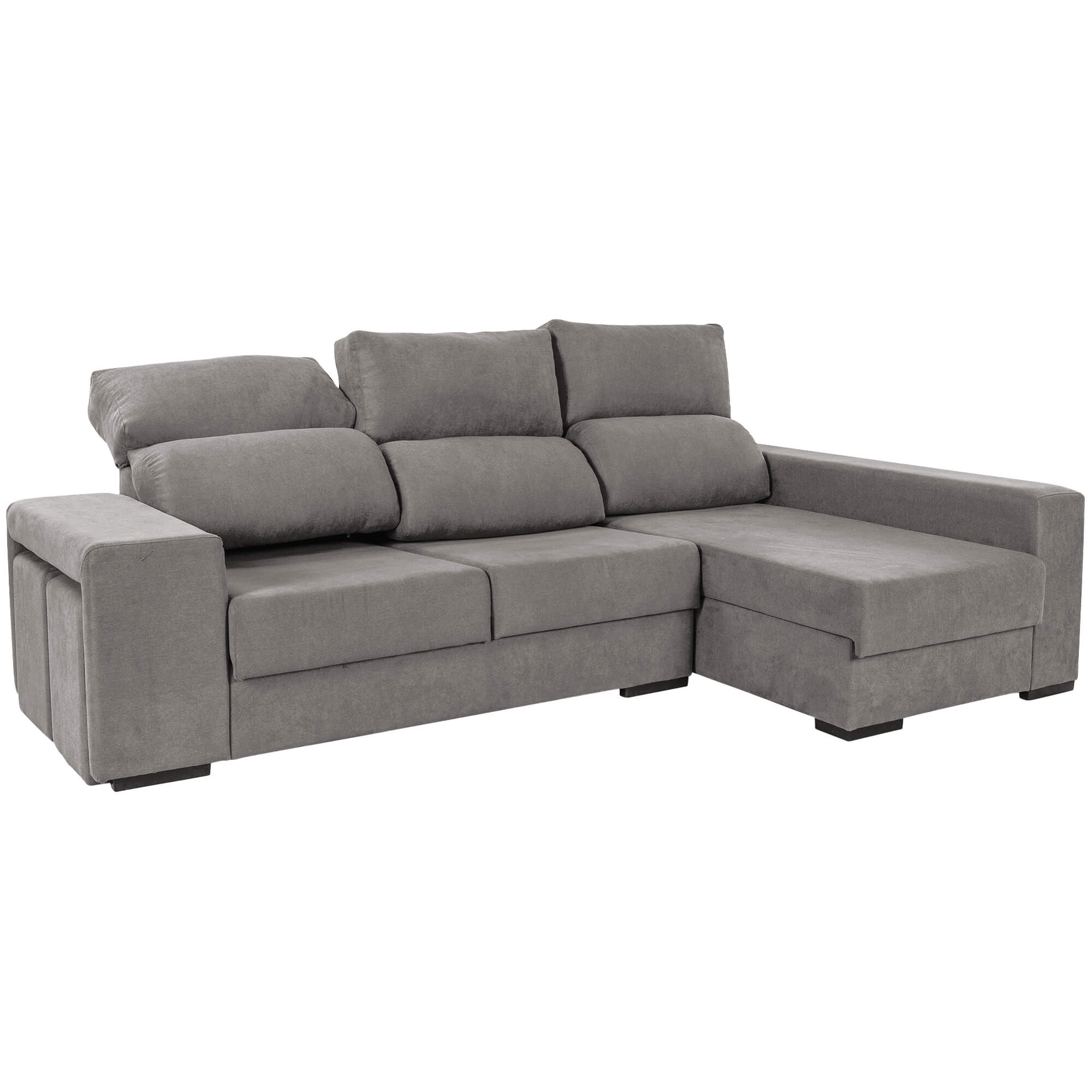 Sofa-chaise-longue-MARBELLA-com-bau-e-puffs---Direita---Cinzento-Claro