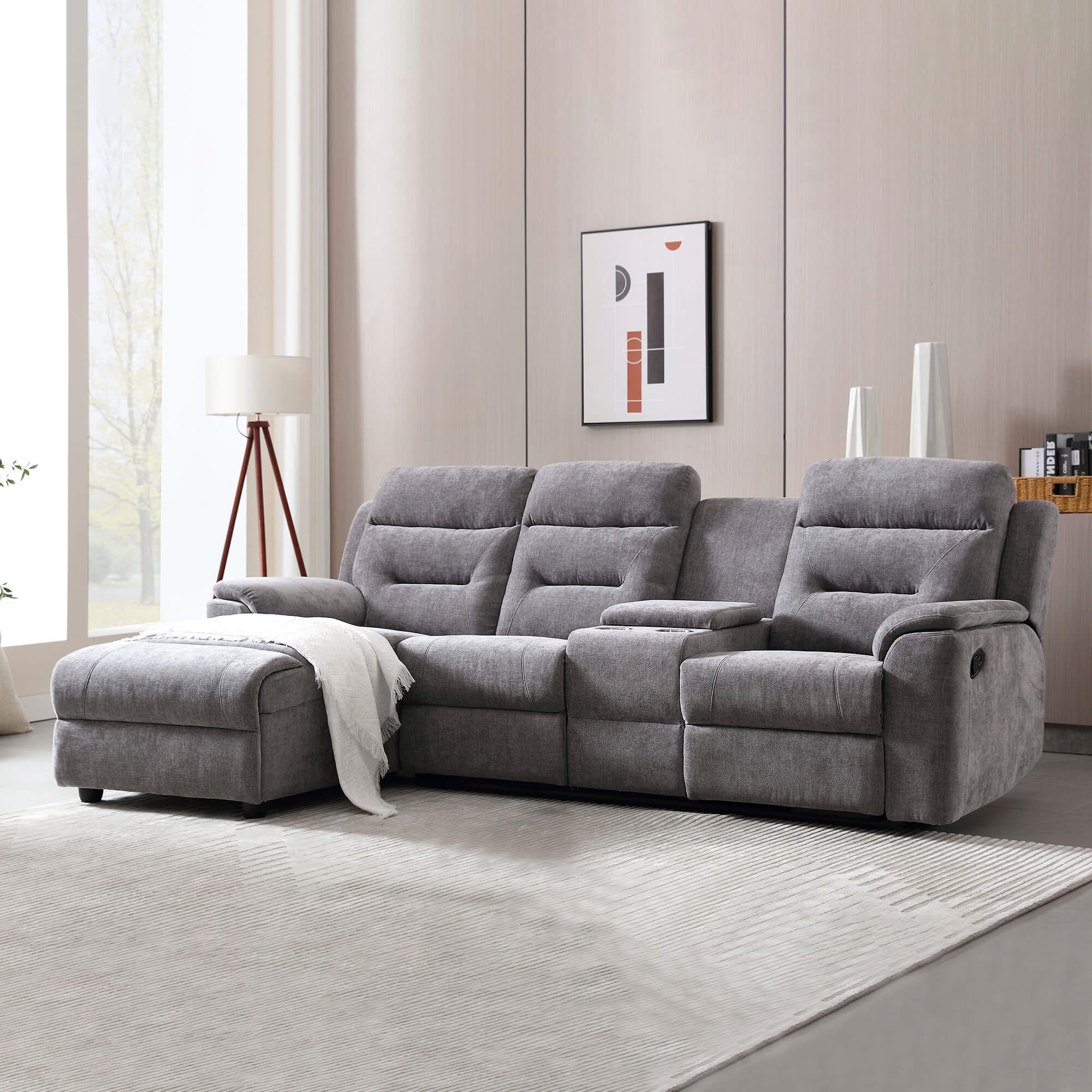 Sofa-chaise-longue-NAMIE-relax-manual-Esquerda---Cinzento