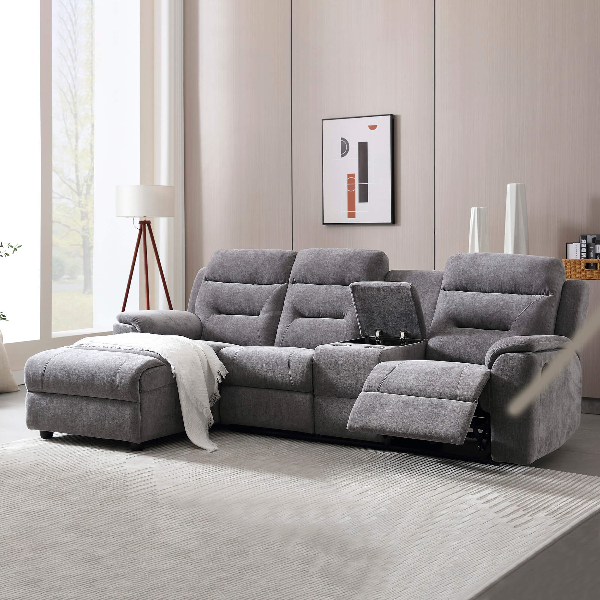 Sofa-chaise-longue-NAMIE-relax-manual-Esquerda---Cinzento