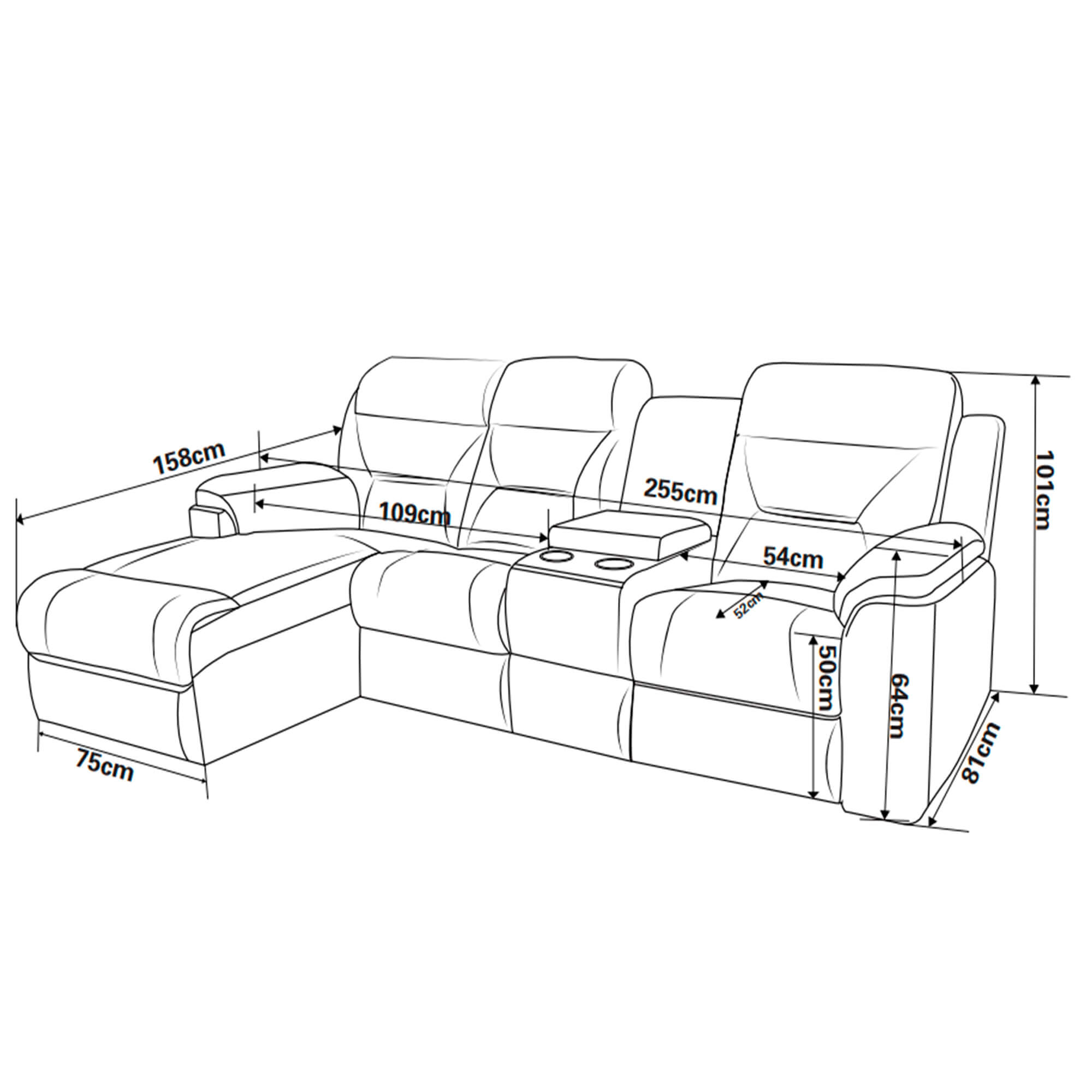 Sofa-chaise-longue-NAMIE-relax-manual-Esquerda---Cinzento