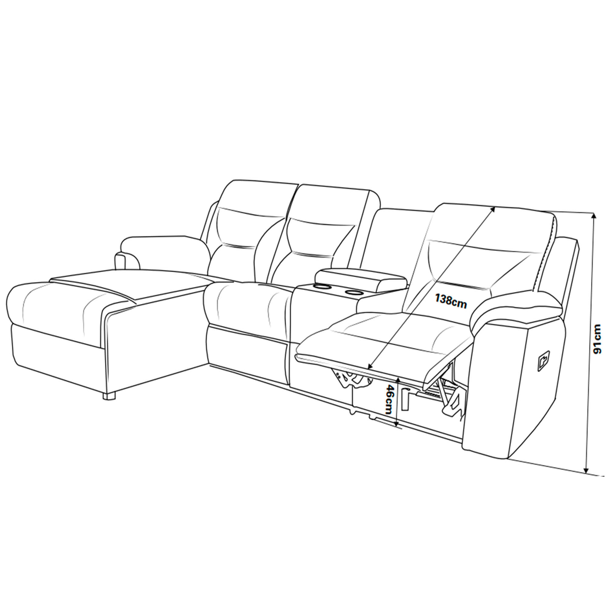 Sofa-chaise-longue-NAMIE-relax-manual-Esquerda---Cinzento