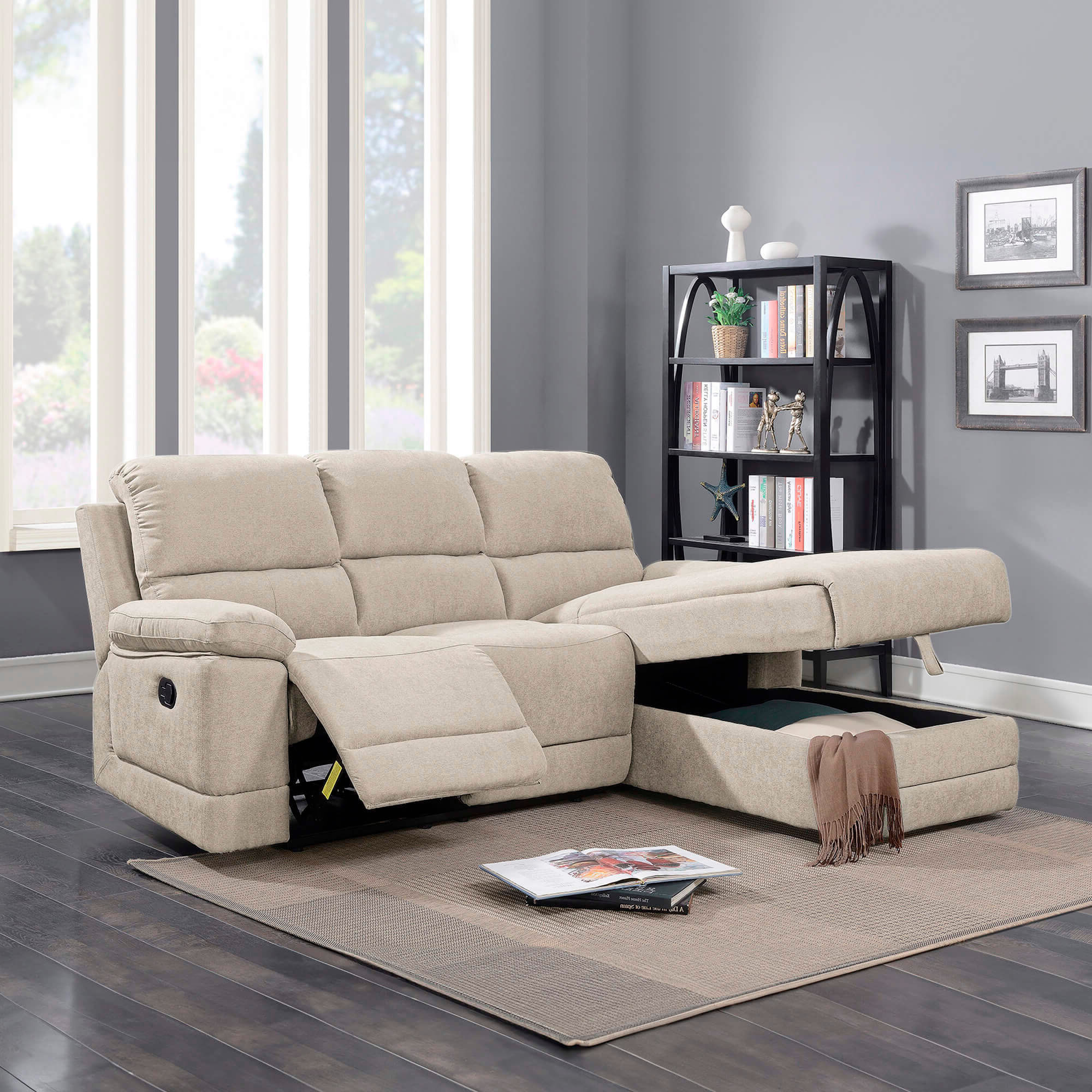 Sofa-chaise-longue-LEON-relax-manual-Branco-Memphis---Direita