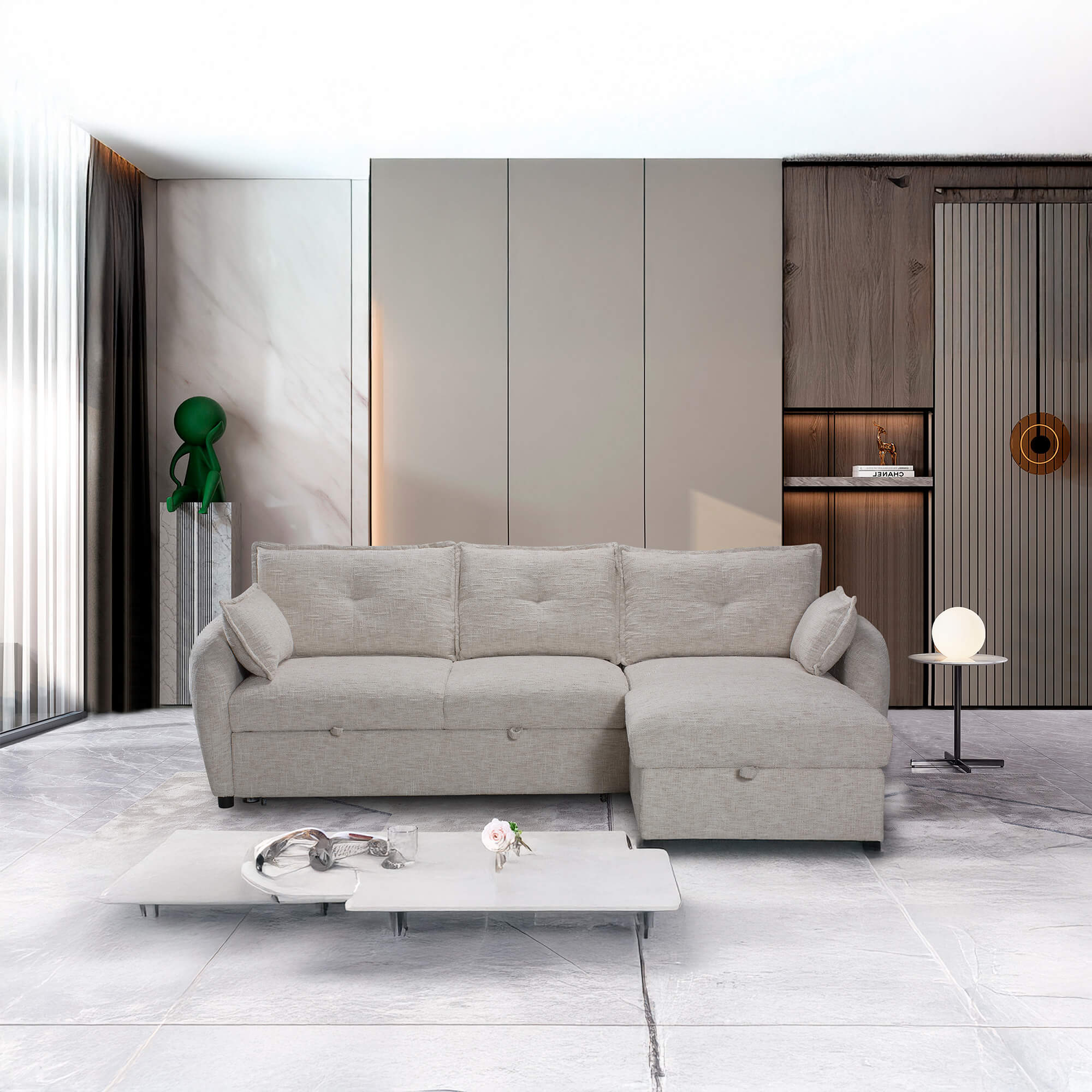 Sofa-chaise-longe-ISADORA-com-cama-e-bau-Marfim---Direita