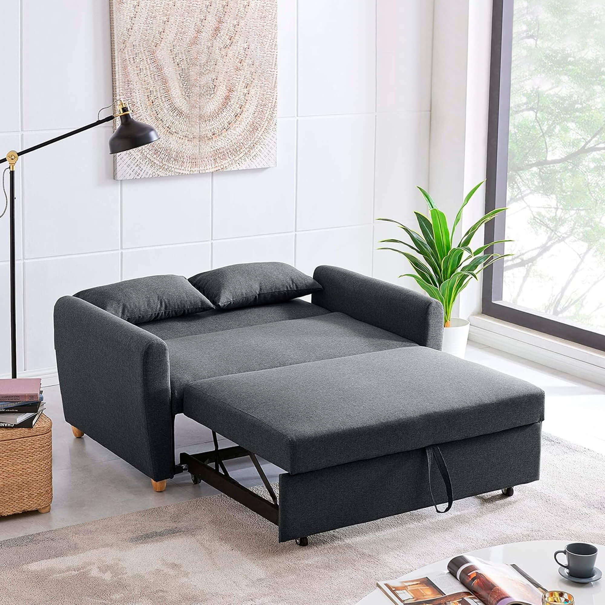 Sofa-2-lugares-KAM-com-cama-Cinzento