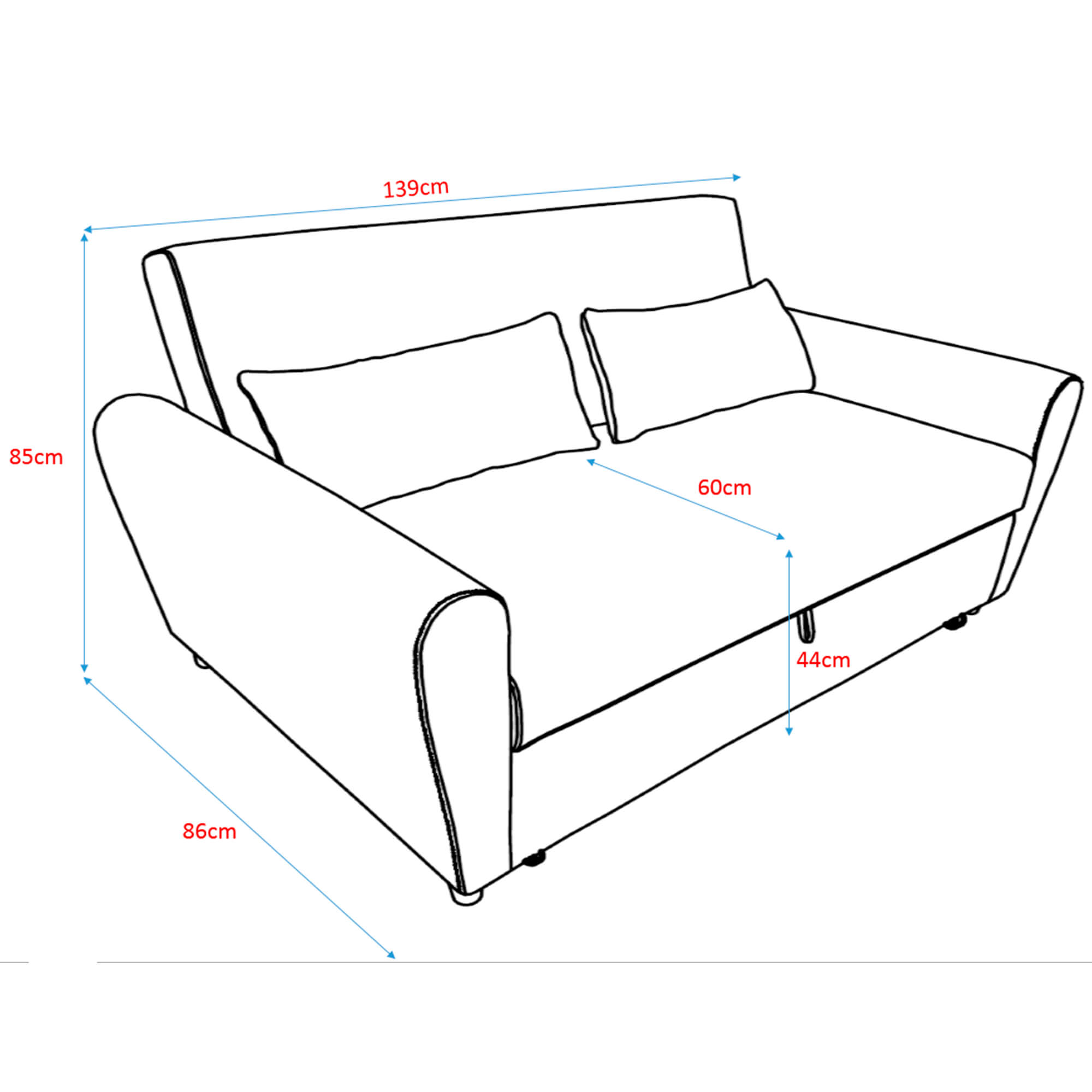 Sofa-2-lugares-KAM-com-cama-Cinzento-Claro