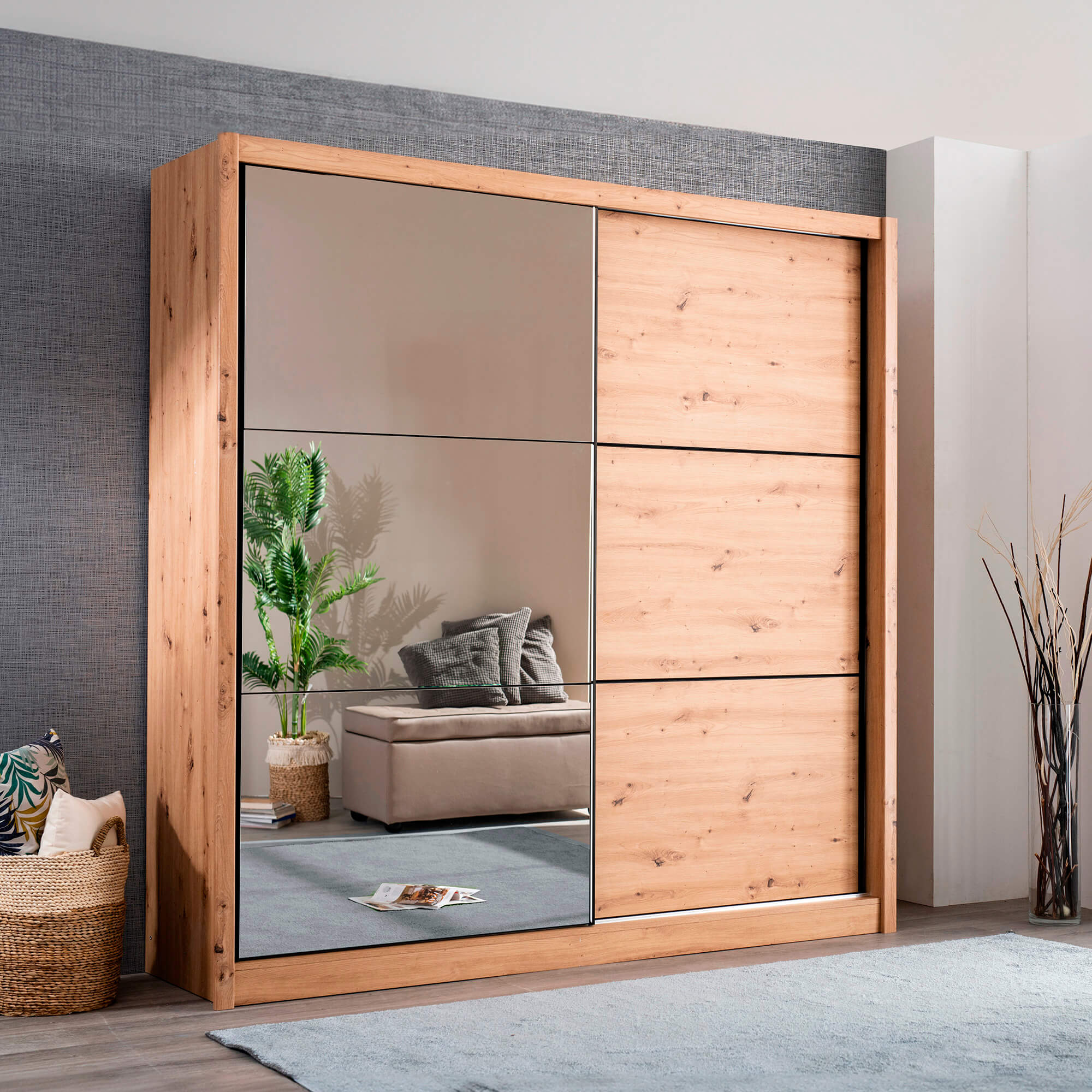 Roupeiro-NAVARA--215cm--com-espelho-Carvalho-Artesanato