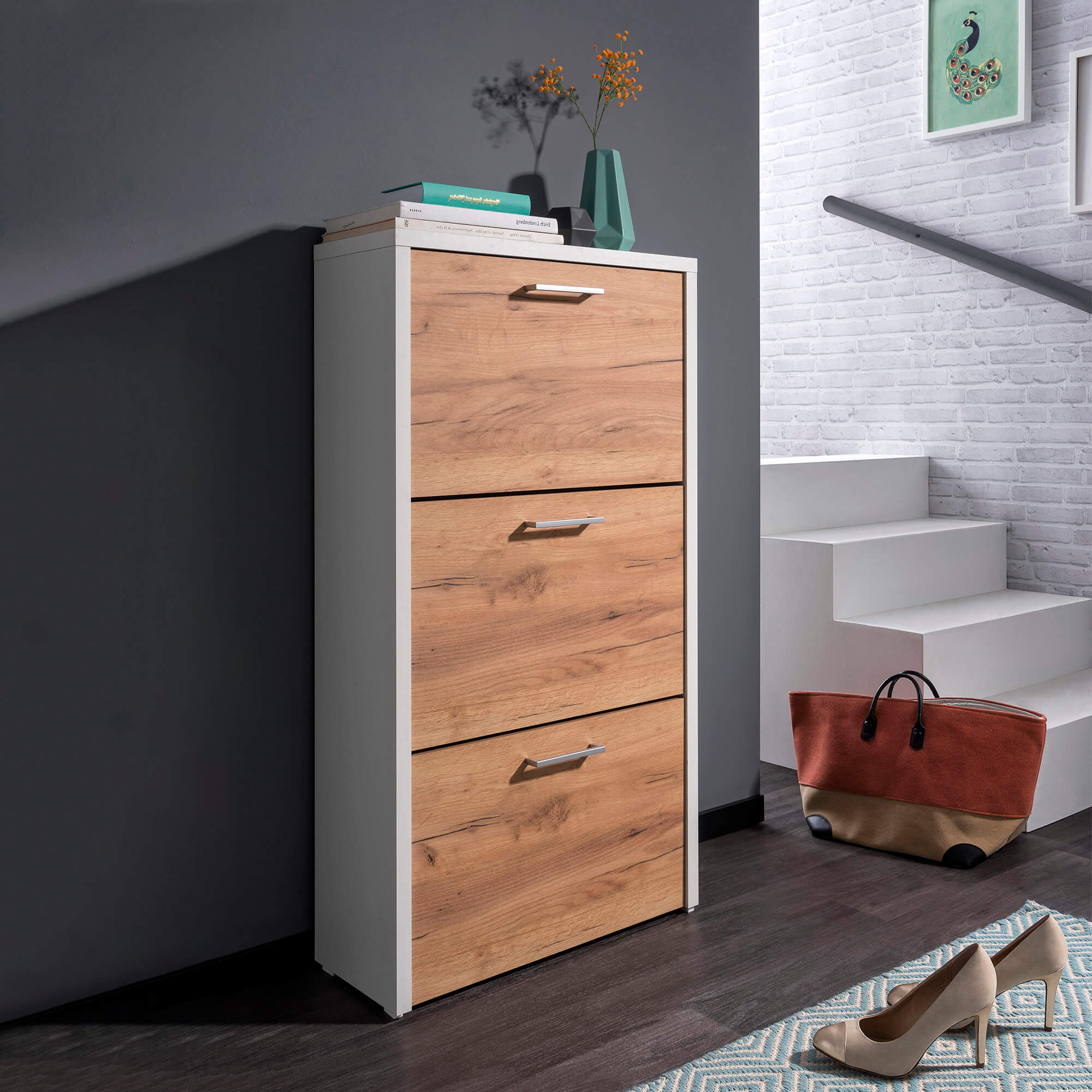 Sapateira-FULDA-3-portas---Branco-e-Carvalho