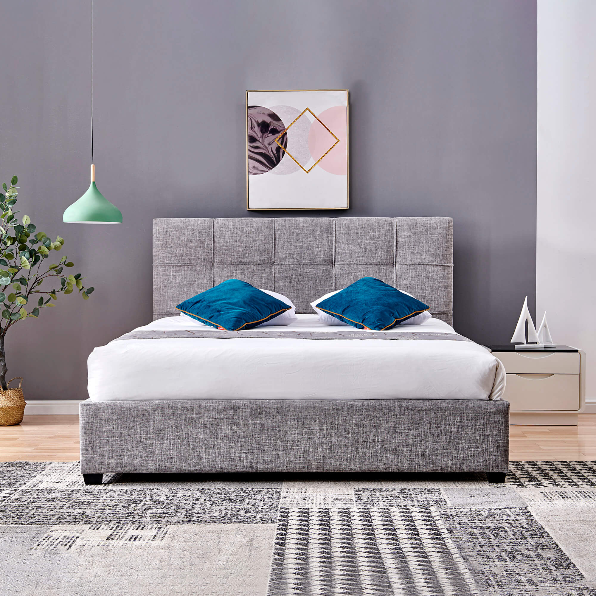 Pack-cama-de-casal-LONDON---colchao-SPRING-ROLLER-Cinzento-Claro---140x190cm