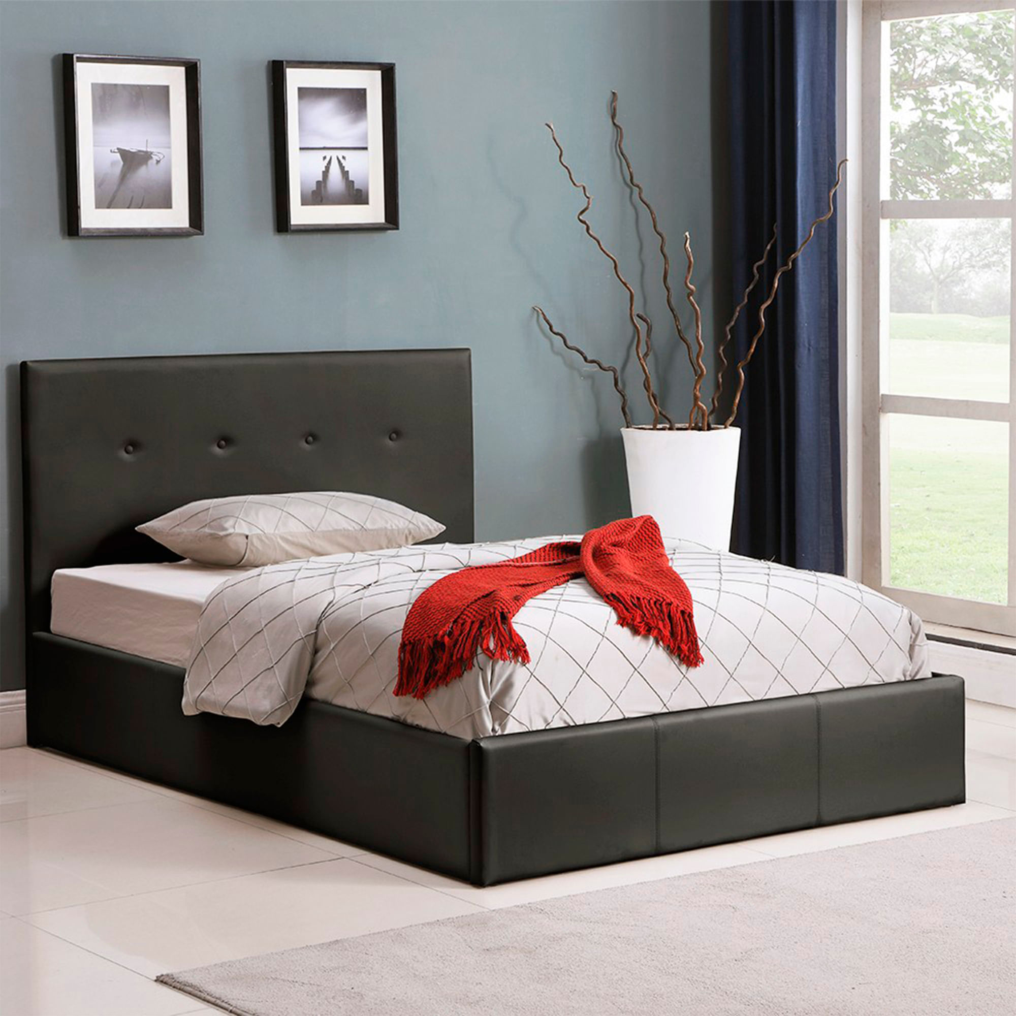 Pack-cama-de-casal-BETTY---colchao-SPRING-ROLLER-Preto--Pele-Sintetica-