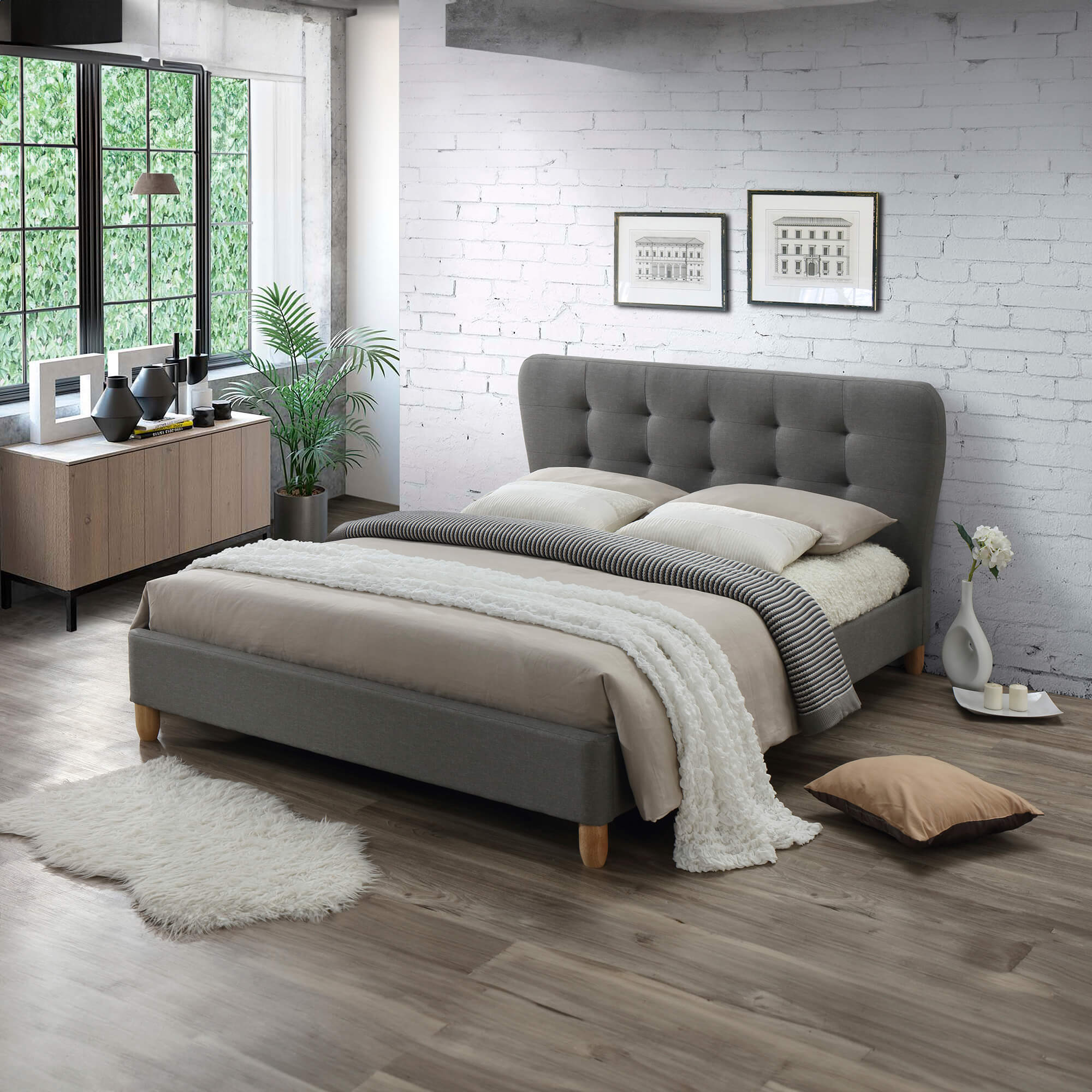 Pack-cama-de-casal-JOYCE---colchao-SPRING-ROLLER-Cinzento---140x190cm