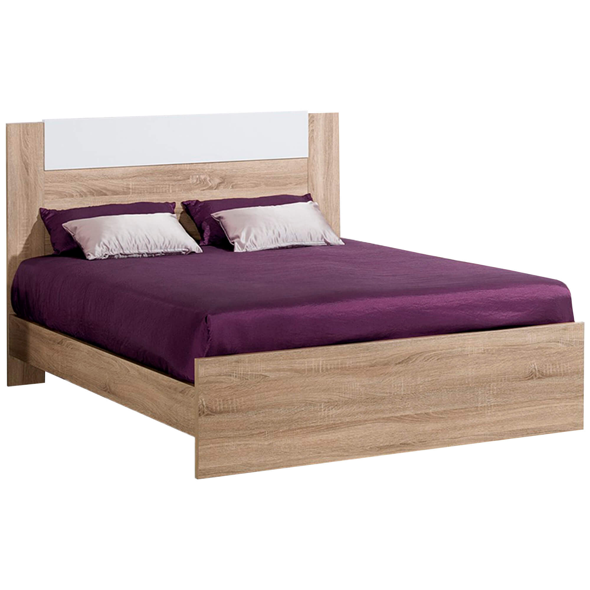 Pack-cama-de-casal-PARIS---colchao-ZURIQUE-Carvalho-Natura-e-Branco---150x195cm