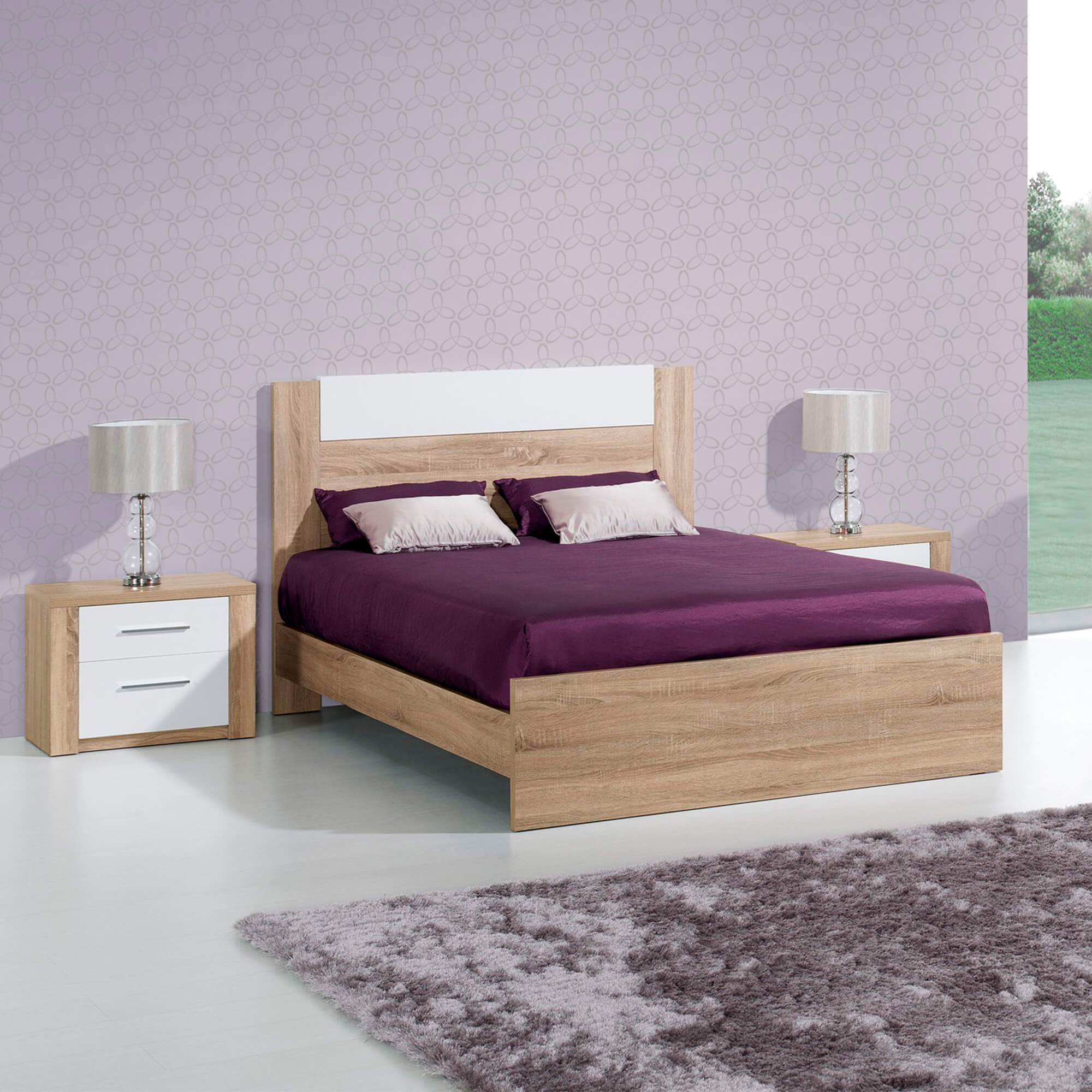 Pack-cama-de-casal-PARIS---colchao-ZURIQUE-Carvalho-Natura-e-Branco---150x195cm